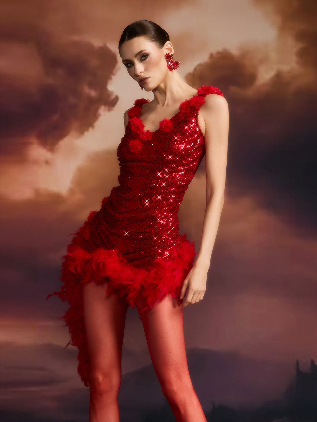 Edolie Flower Feather Sequin Mini Dress - Image 5
