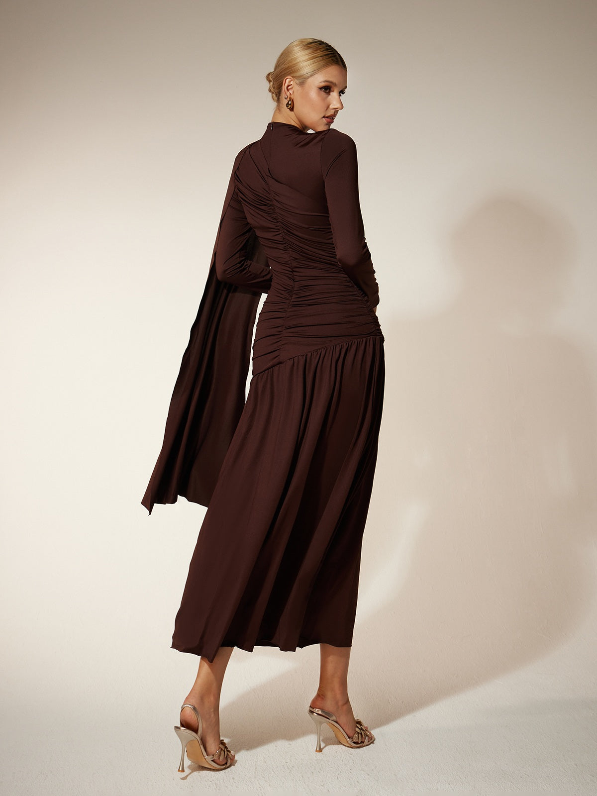 Eitan Long Sleeve Ruched Draped Midi Dress - Image 6