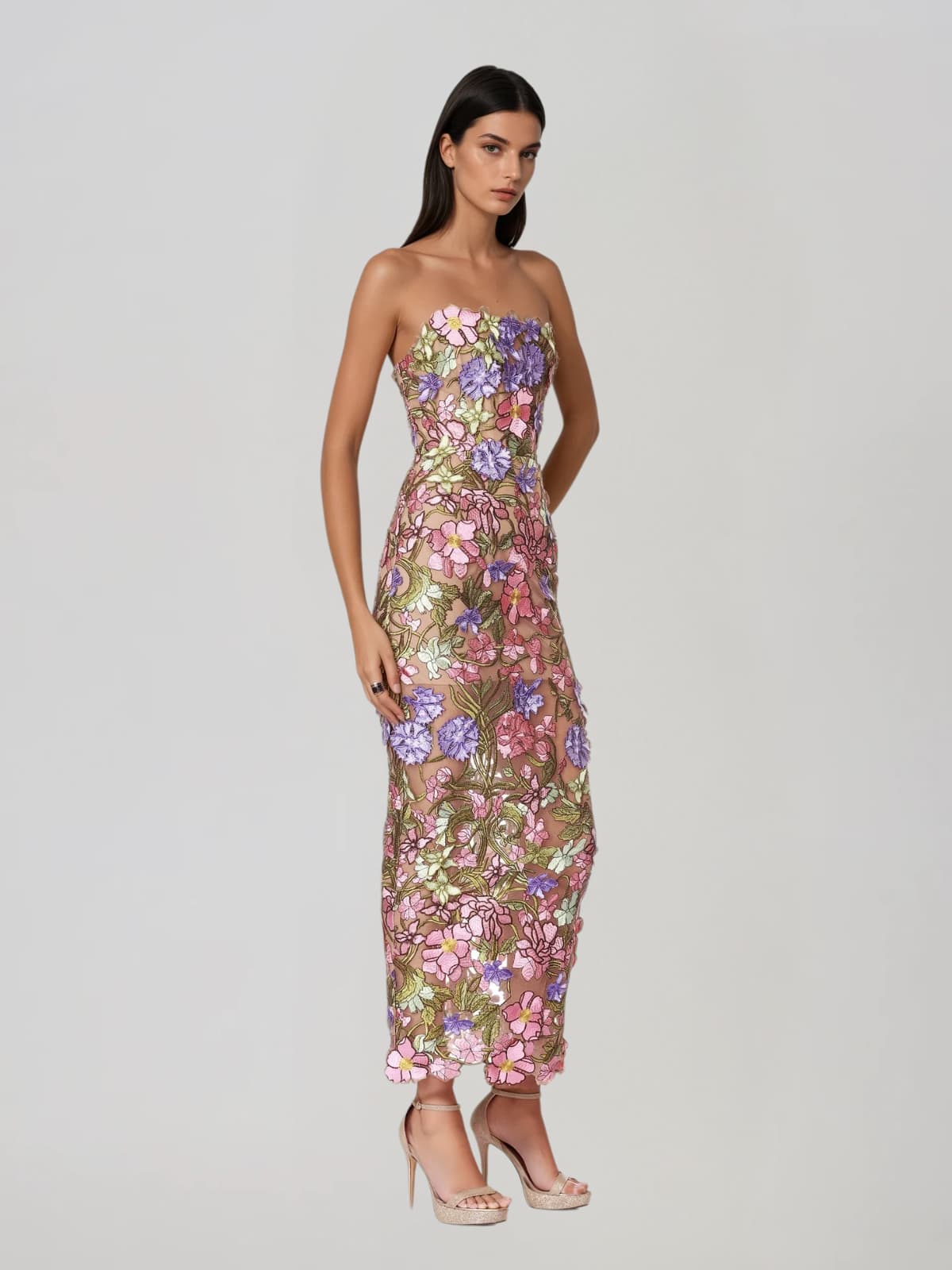 Eldrith Strapless Floral Embroidered Maxi Dress - Image 3