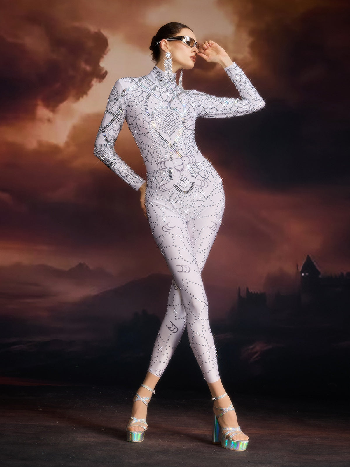 Elizette Long Sleeve Rhinestone Jumpsuit