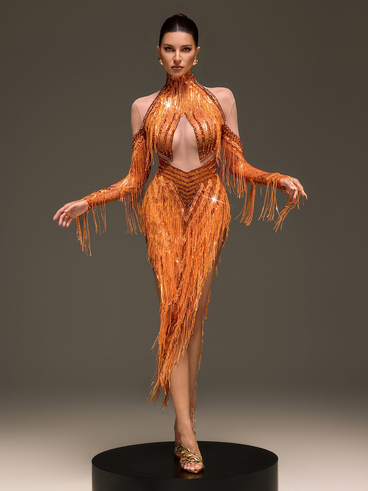 Ervanel High Neck Fringe Diamond Bodysuit - Image 4