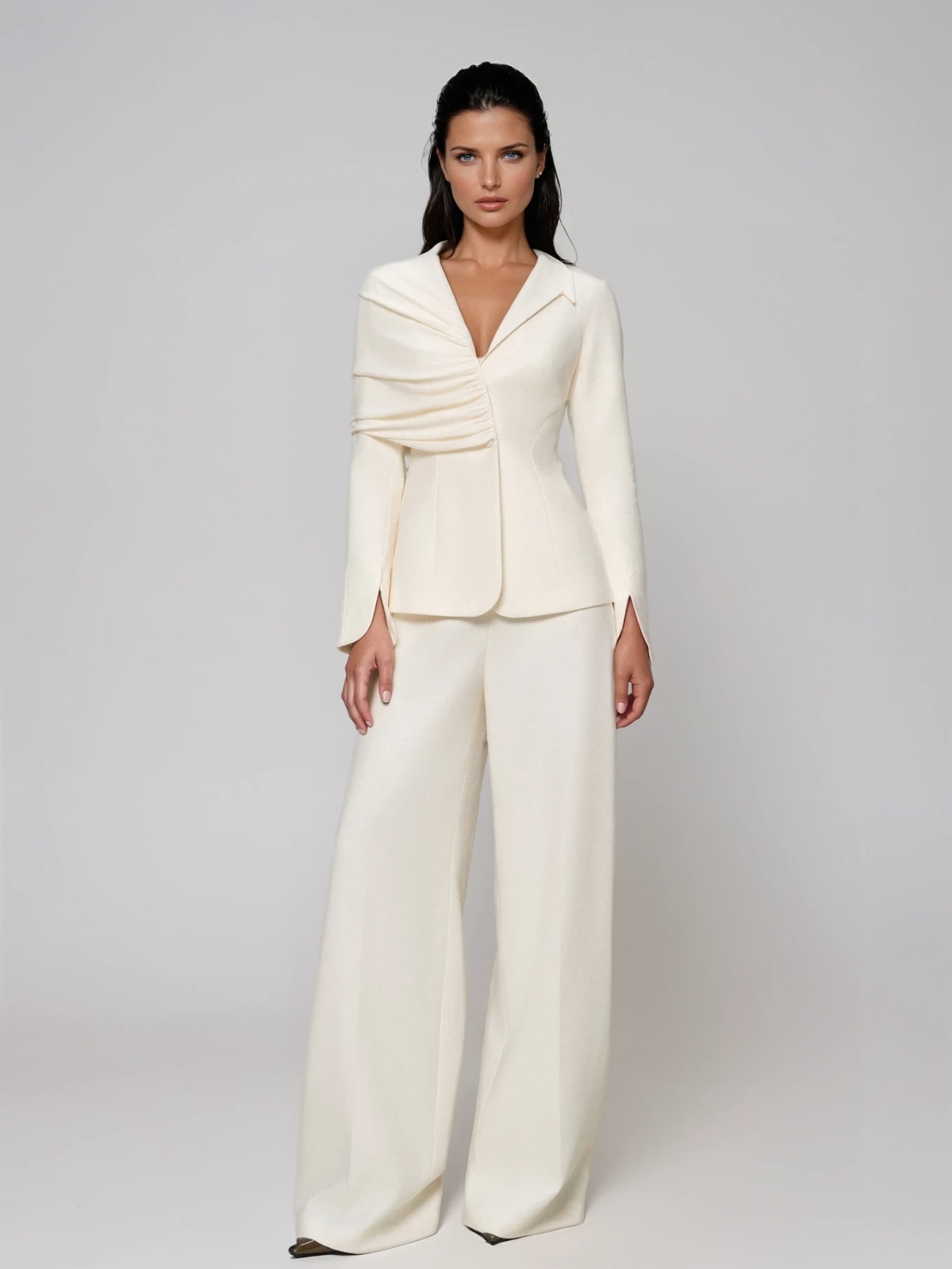 Evoran V Neck Ruched Blazer Set