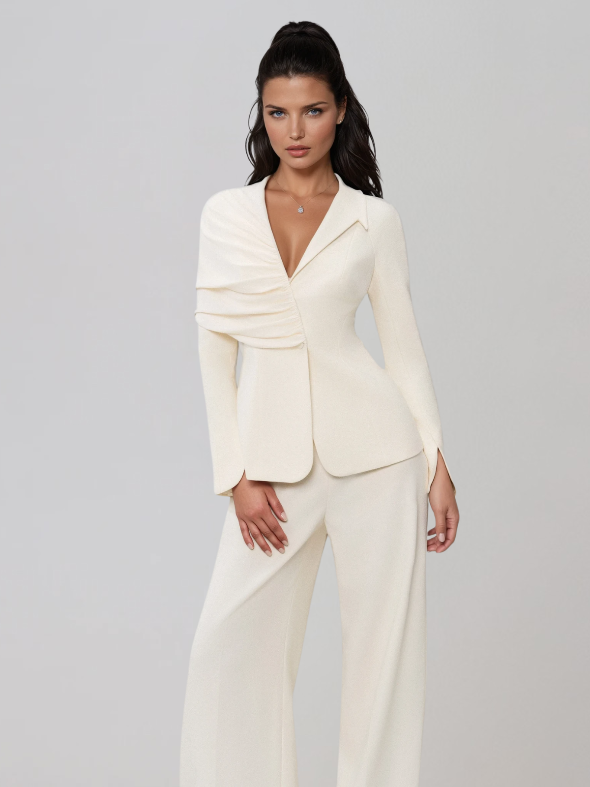 Evoran V Neck Ruched Blazer Set - Image 2