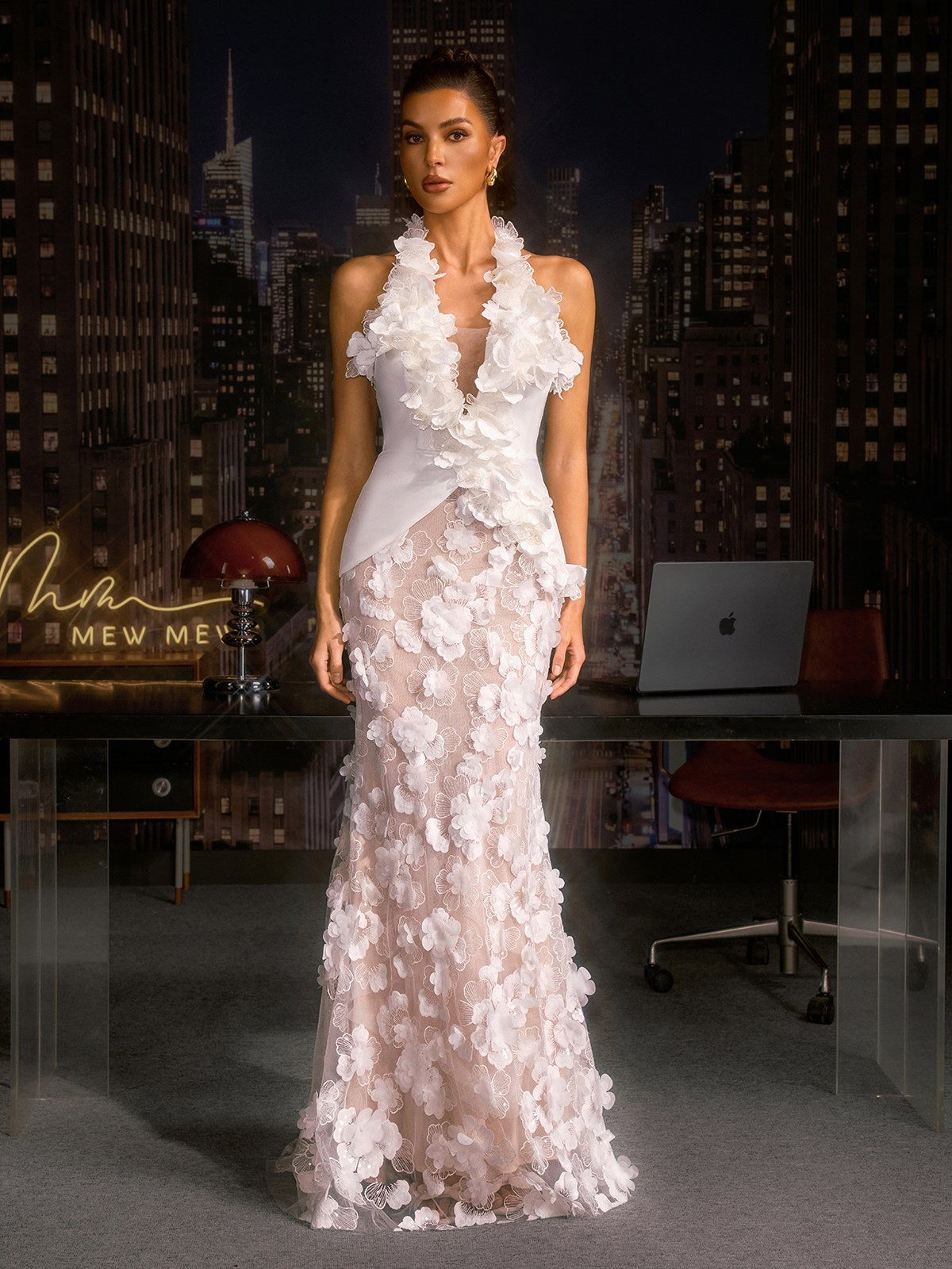 Exylen Halterneck Flower Sequin Maxi Dress - Image 3