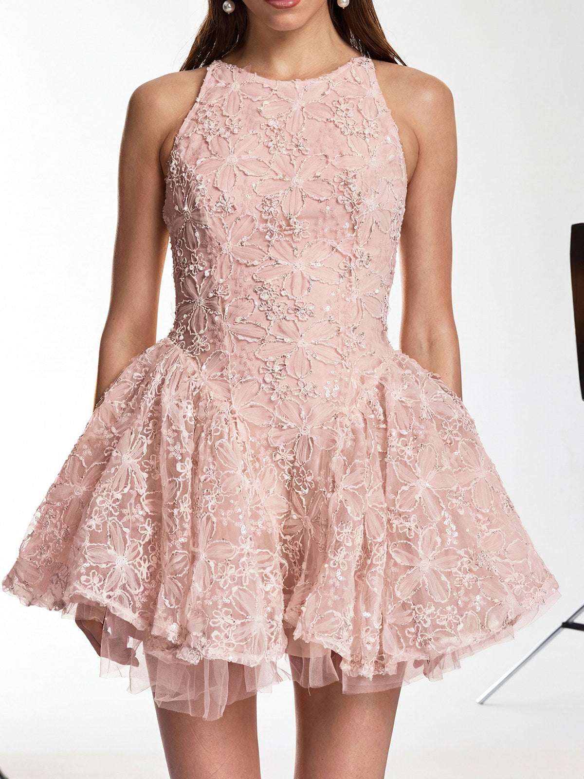 Falnor Sequin Floral Tulle Mini Dress In Pink - Image 7