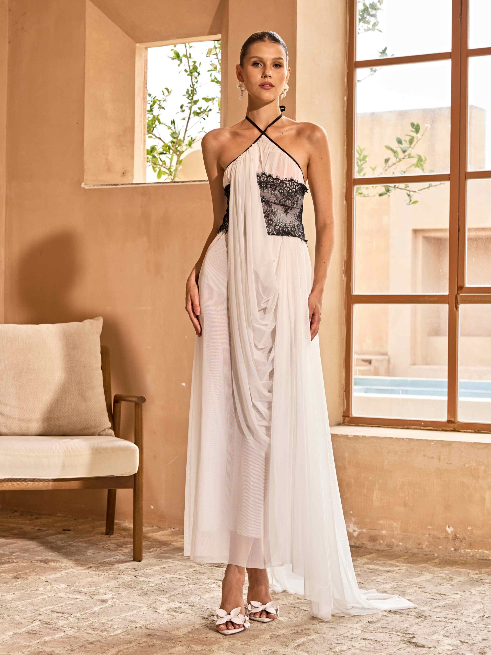 Falyx Halterneck Draped Maxi Dress