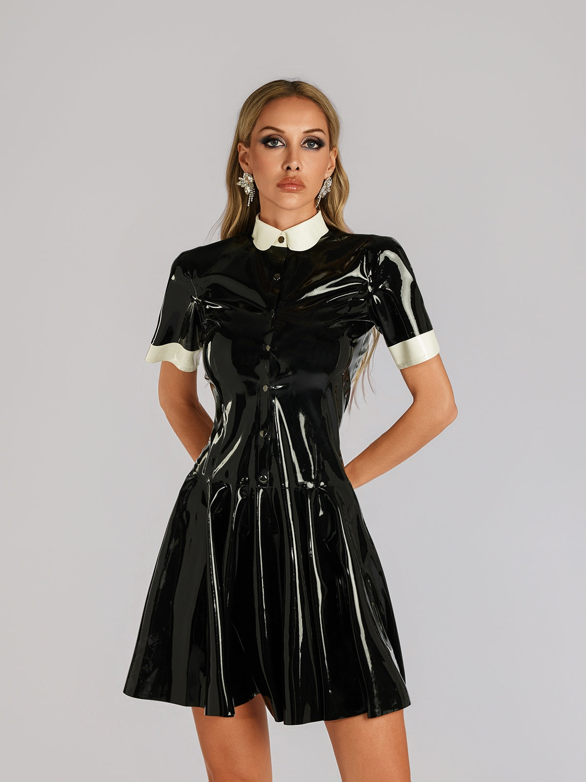 Farhad Short Sleeve Latex Dress - Image 3