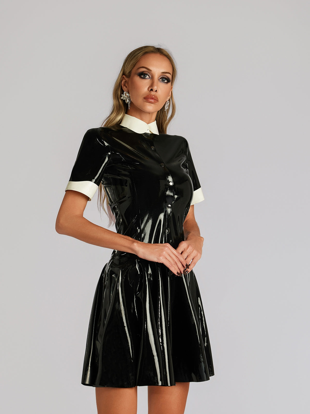 Farhad Short Sleeve Latex Dress - Image 4