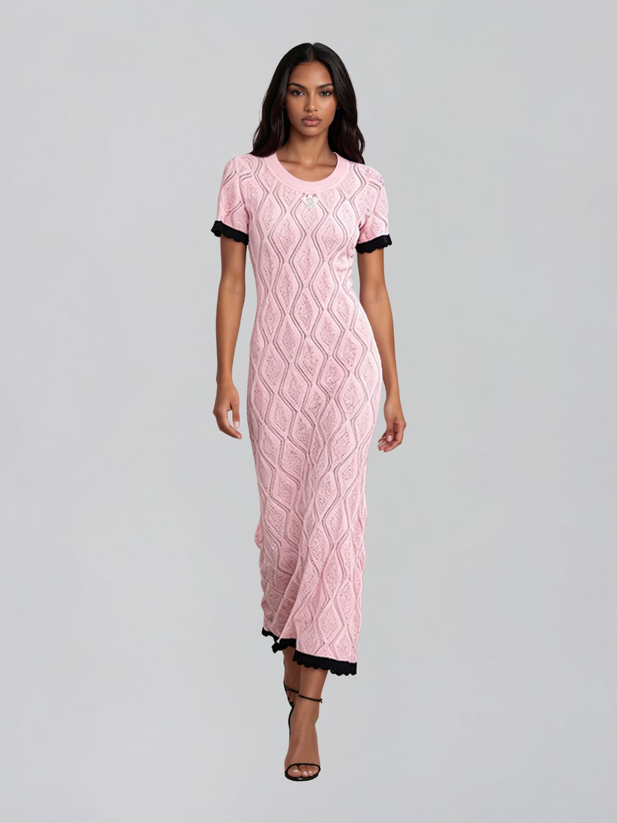 Fayric Short Sleeve Rhombus Maxi Dress