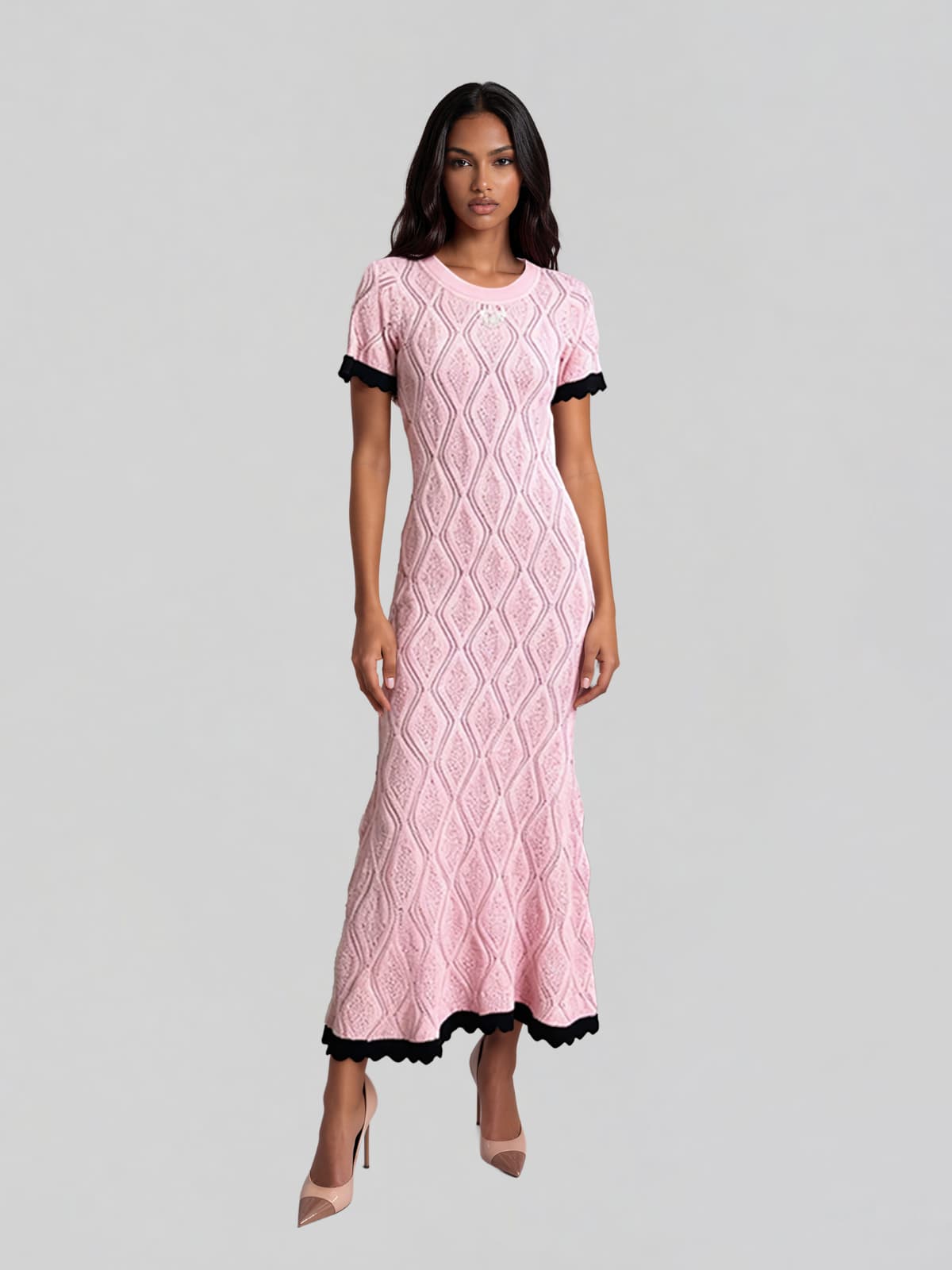 Fayric Short Sleeve Rhombus Maxi Dress - Image 2