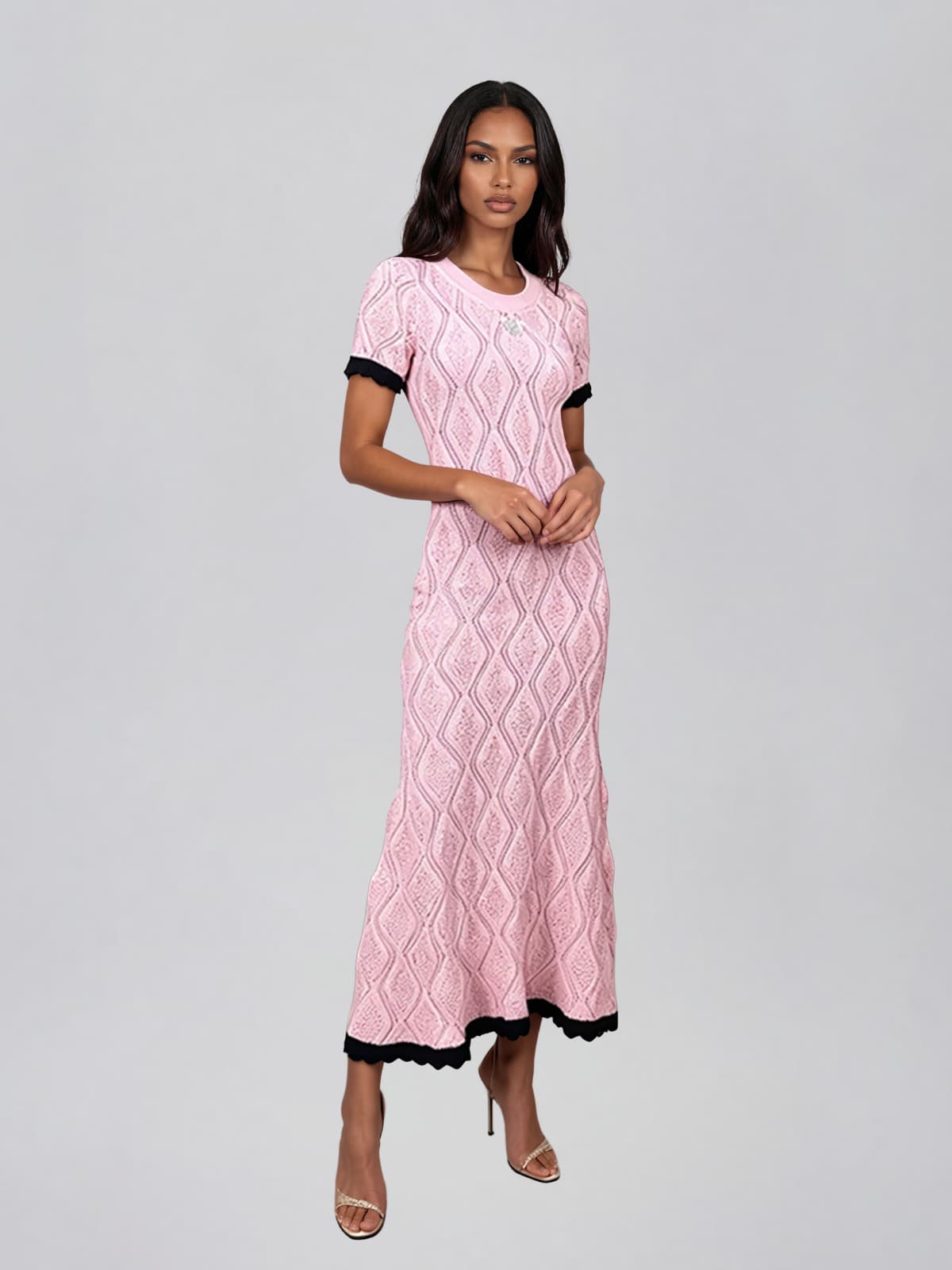 Fayric Short Sleeve Rhombus Maxi Dress - Image 3