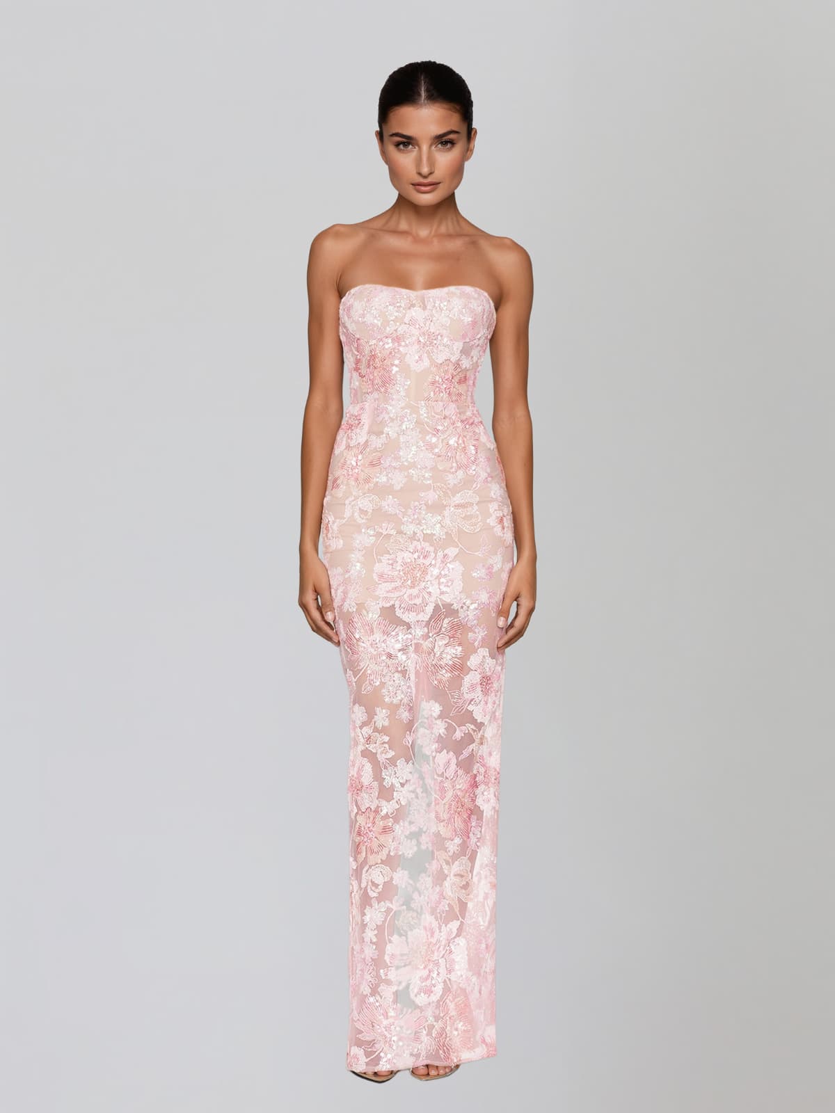 Fayvin Strapless Flower Sequin Maxi Dress