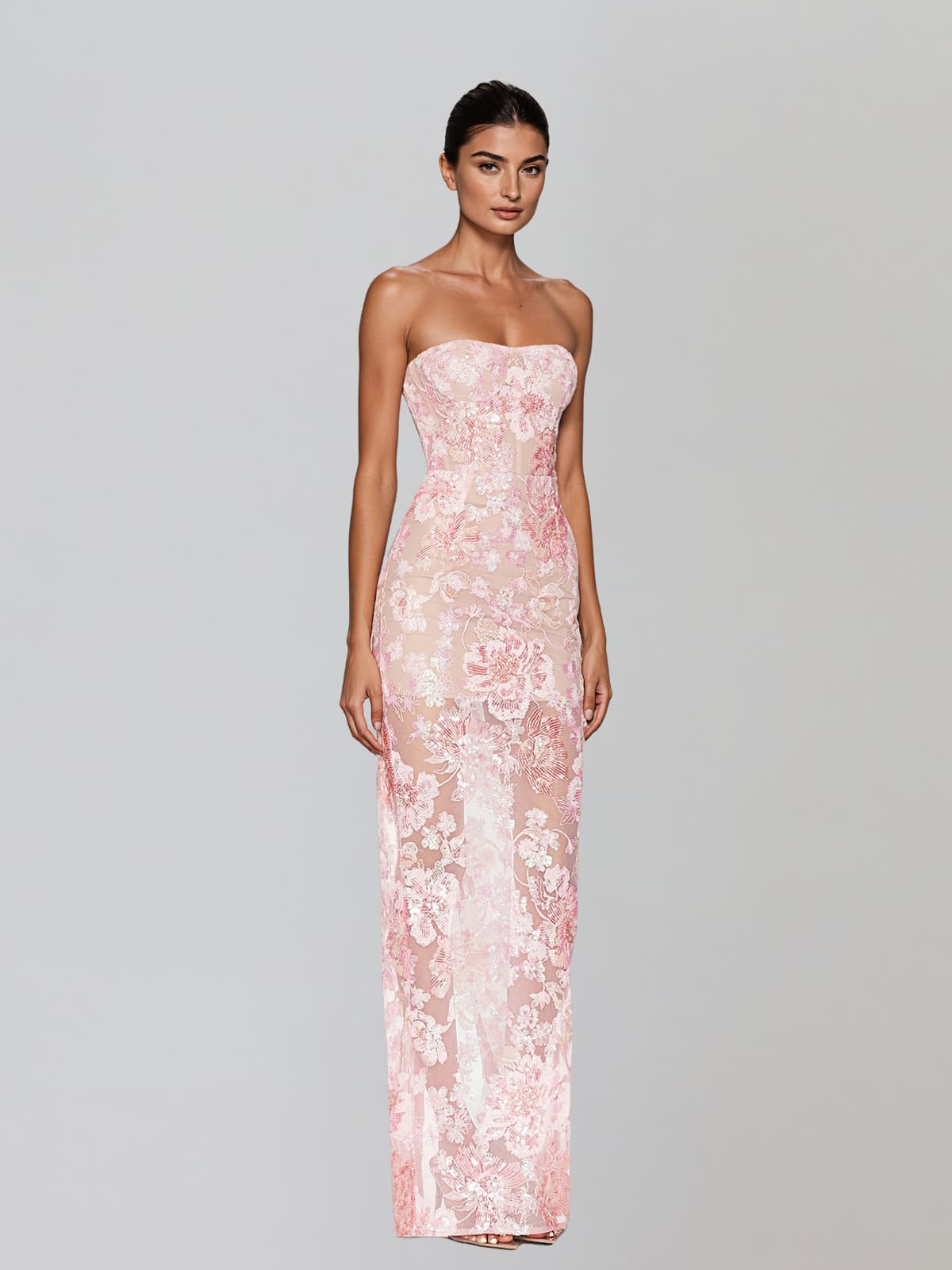 Fayvin Strapless Flower Sequin Maxi Dress - Image 2