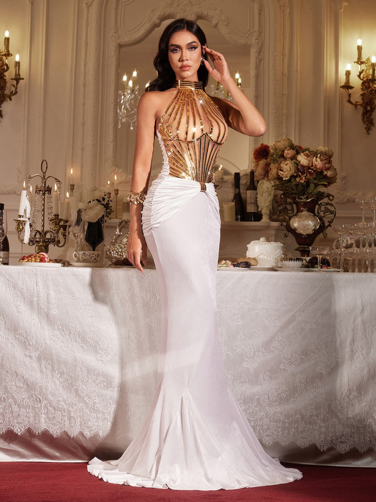 Finnur Halterneck Ruched Maxi Dress - Image 3
