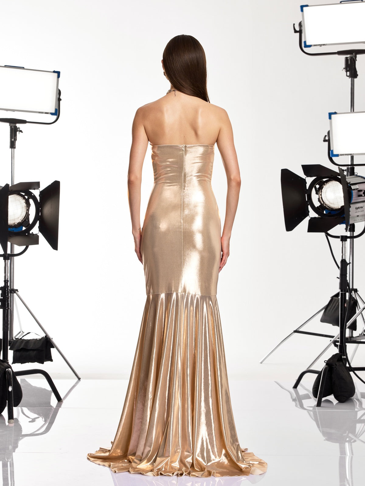 Fovryn Strapless Ruched Metallic Maxi Dress - Image 6