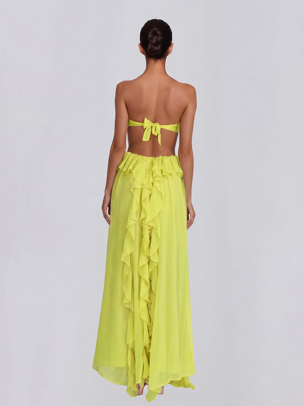 Fyntrix Strapless Ruffle Maxi Dress In Chartreuse - Image 5