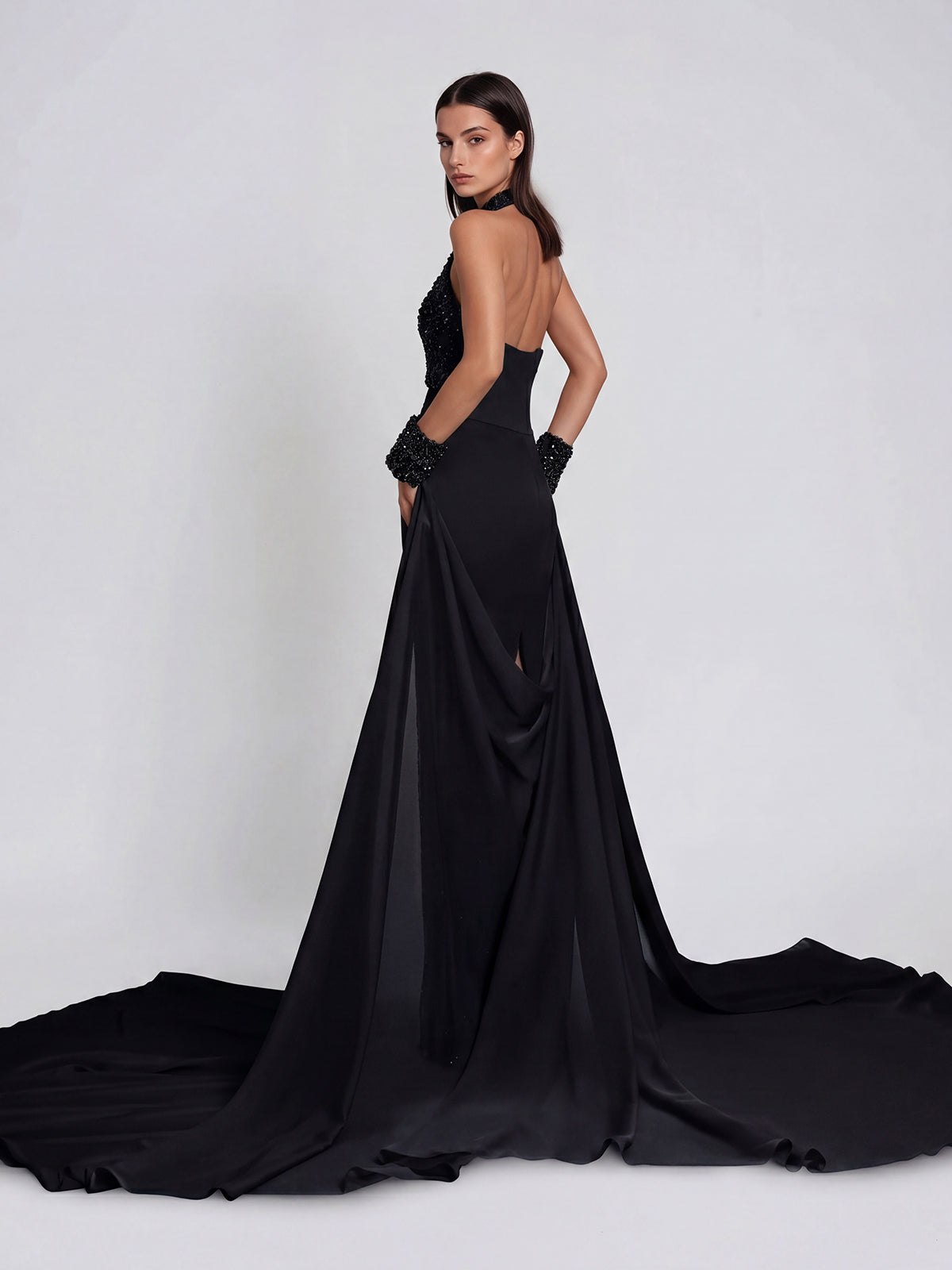 Genvyra Halterneck Cutout Diamond Maxi Dress In Black - Image 3