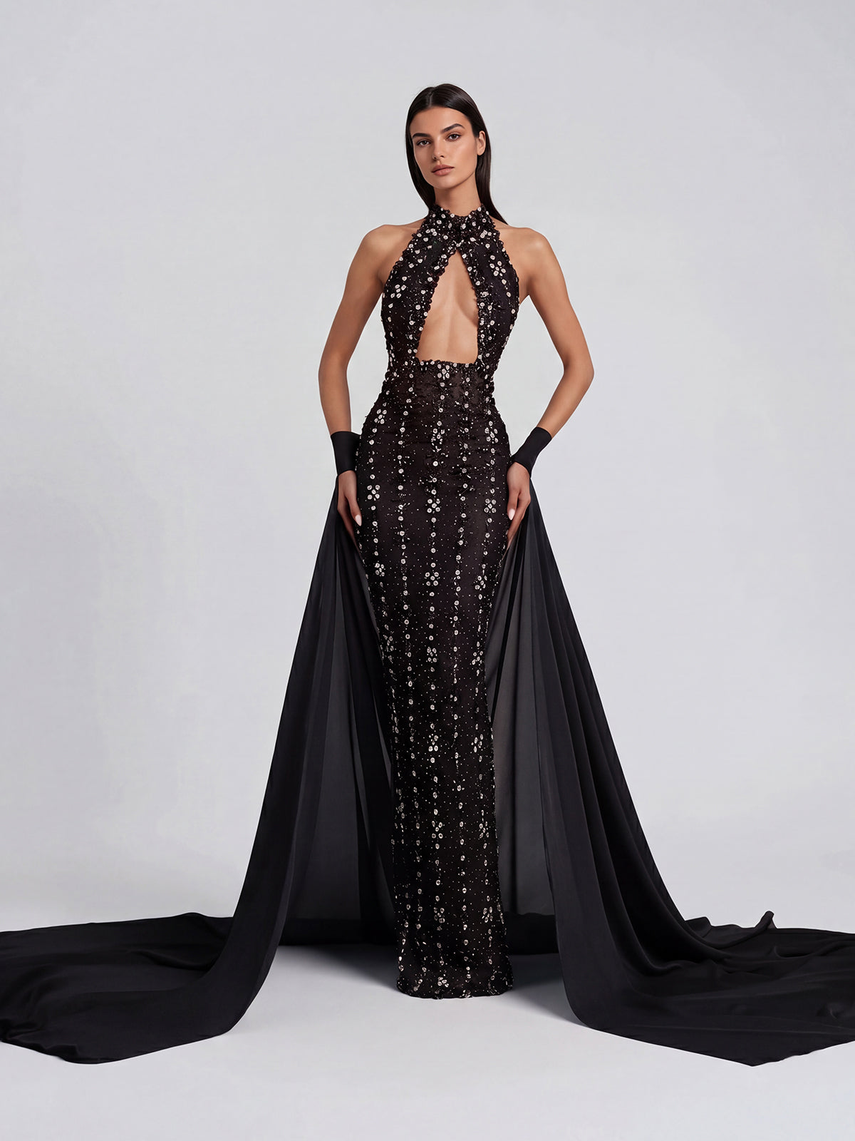 Genvyra Halterneck Cutout Diamond Maxi Dress In Black - Image 4