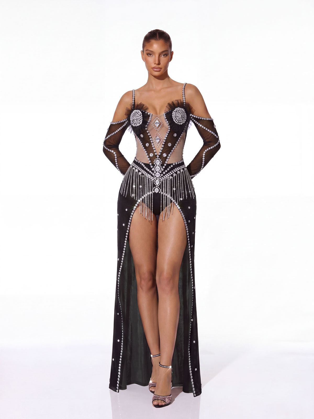 Geysera Spaghetti Fringe Crystal Dress