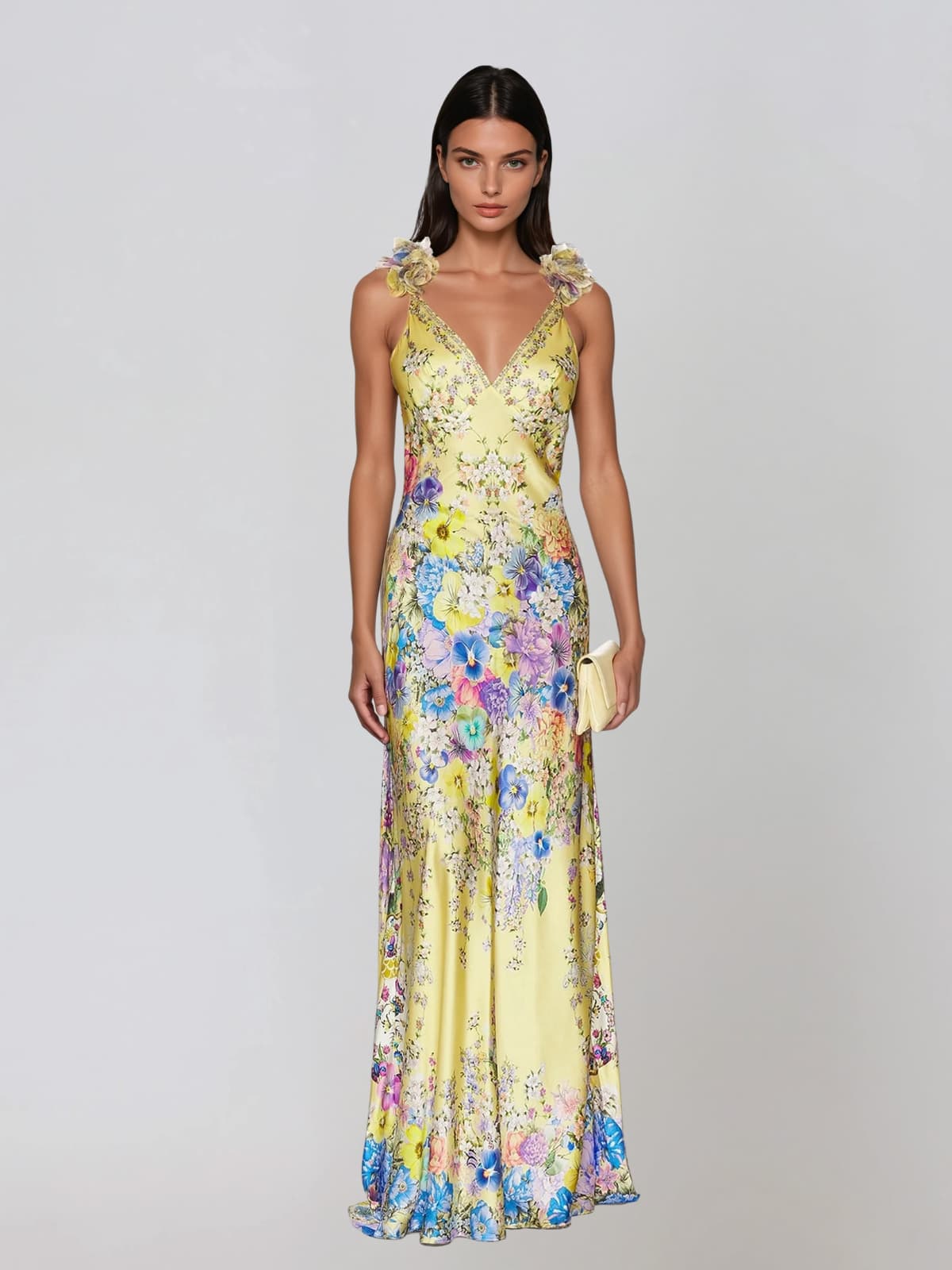 Goril V Neck Flower Maxi Dress
