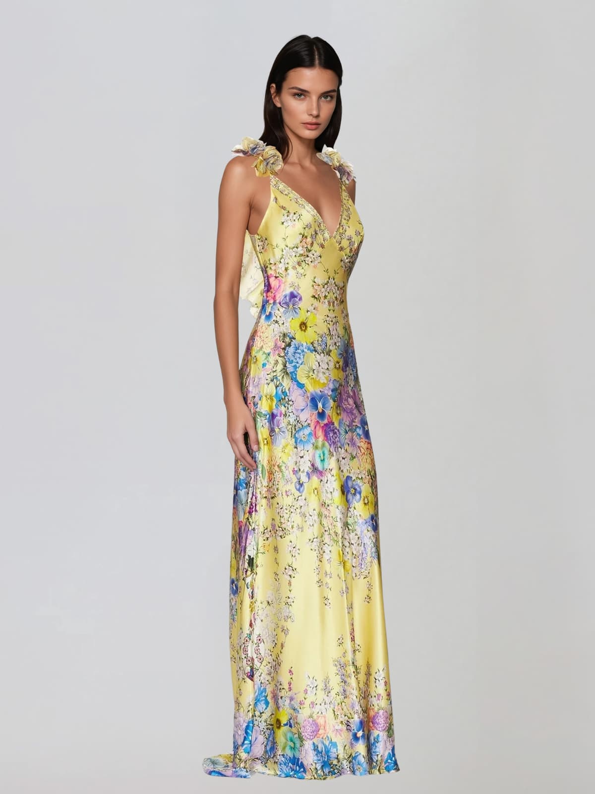 Goril V Neck Flower Maxi Dress - Image 2