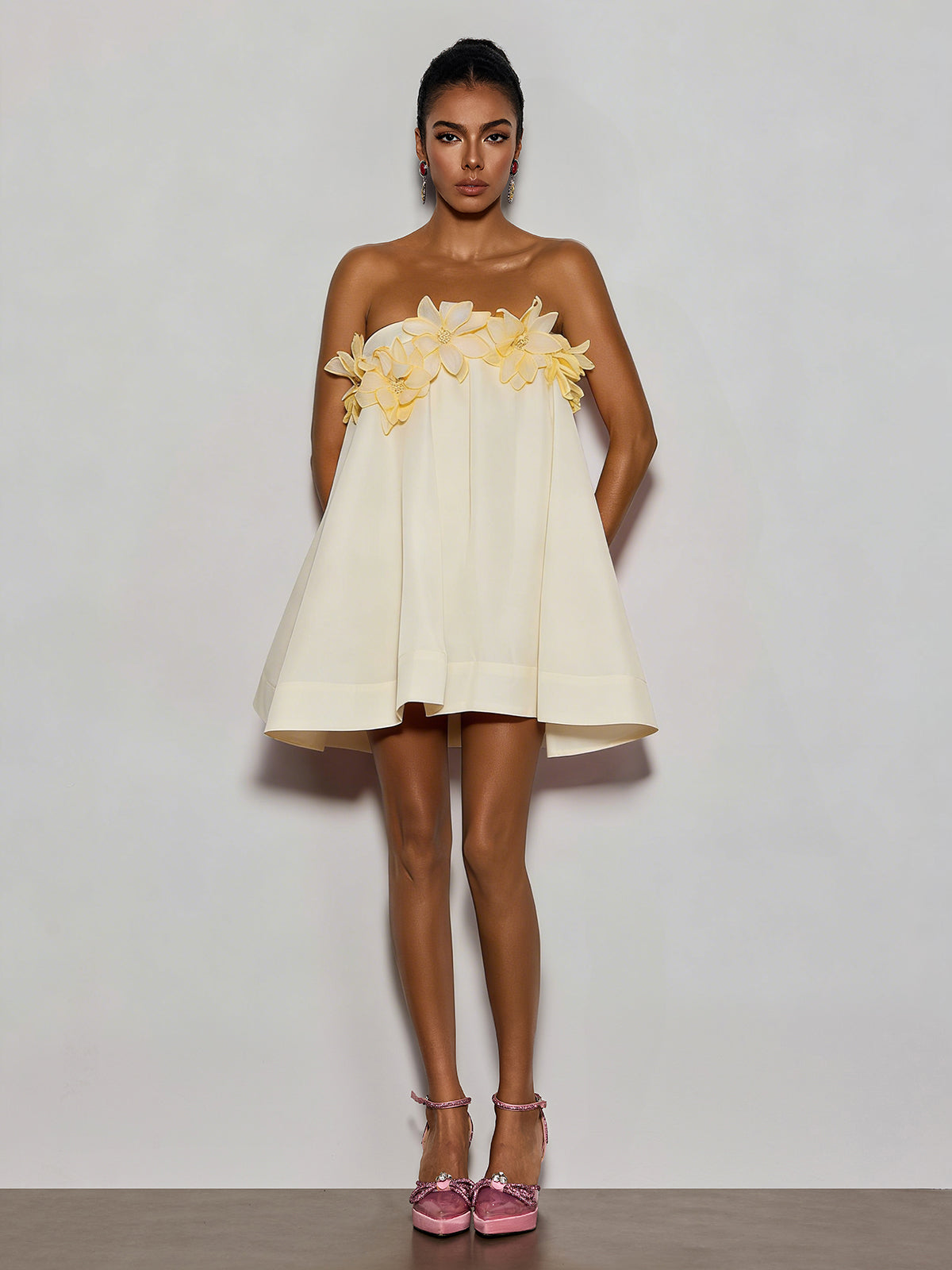 Gratho Strapless Flower Mini Dress In Yellow - Image 10