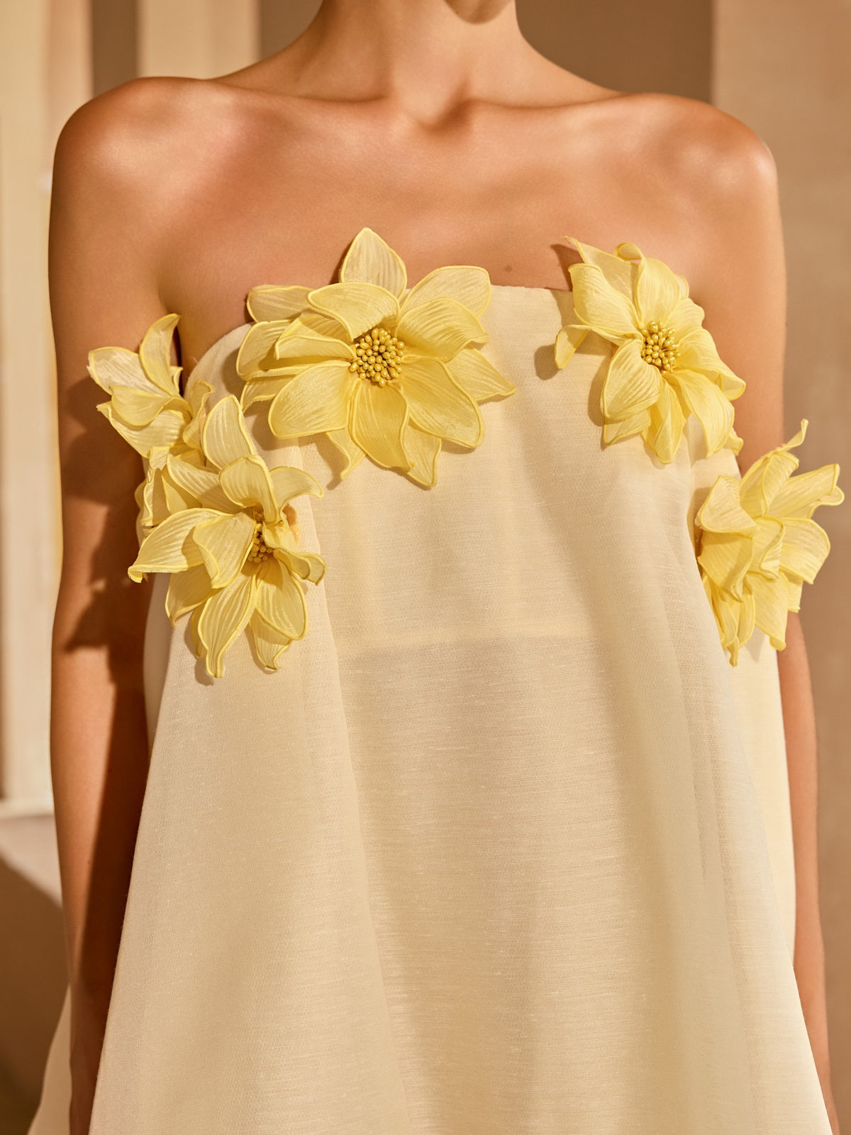 Gratho Strapless Flower Mini Dress In Yellow - Image 7