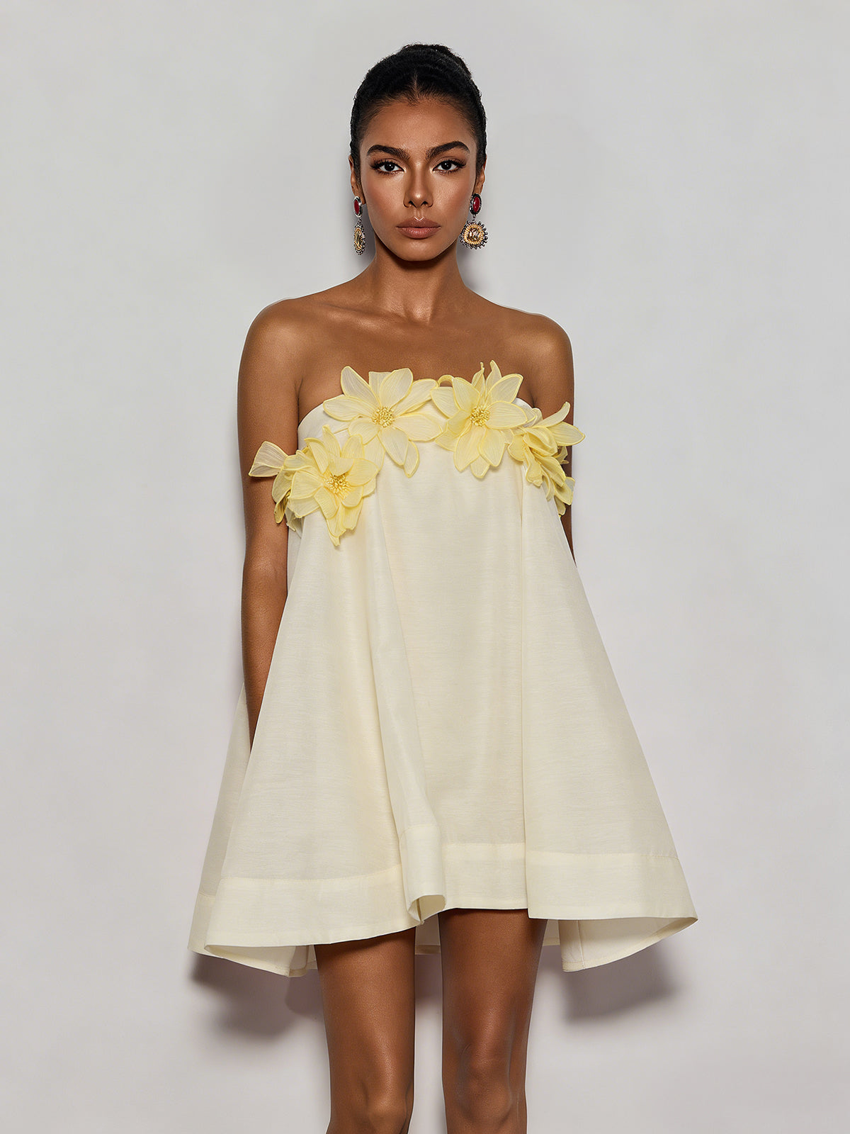 Gratho Strapless Flower Mini Dress In Yellow - Image 9