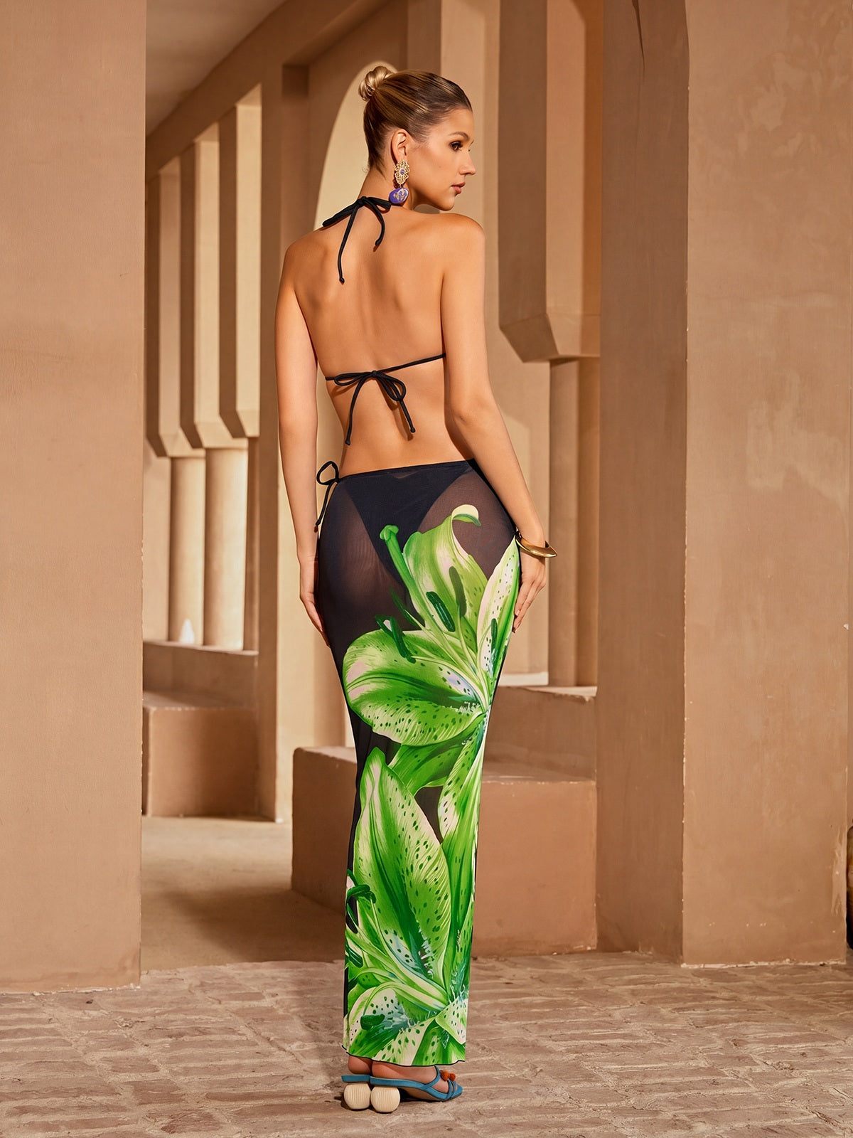Grynn Floral Bikini Three Piece Set In Green - Image 6