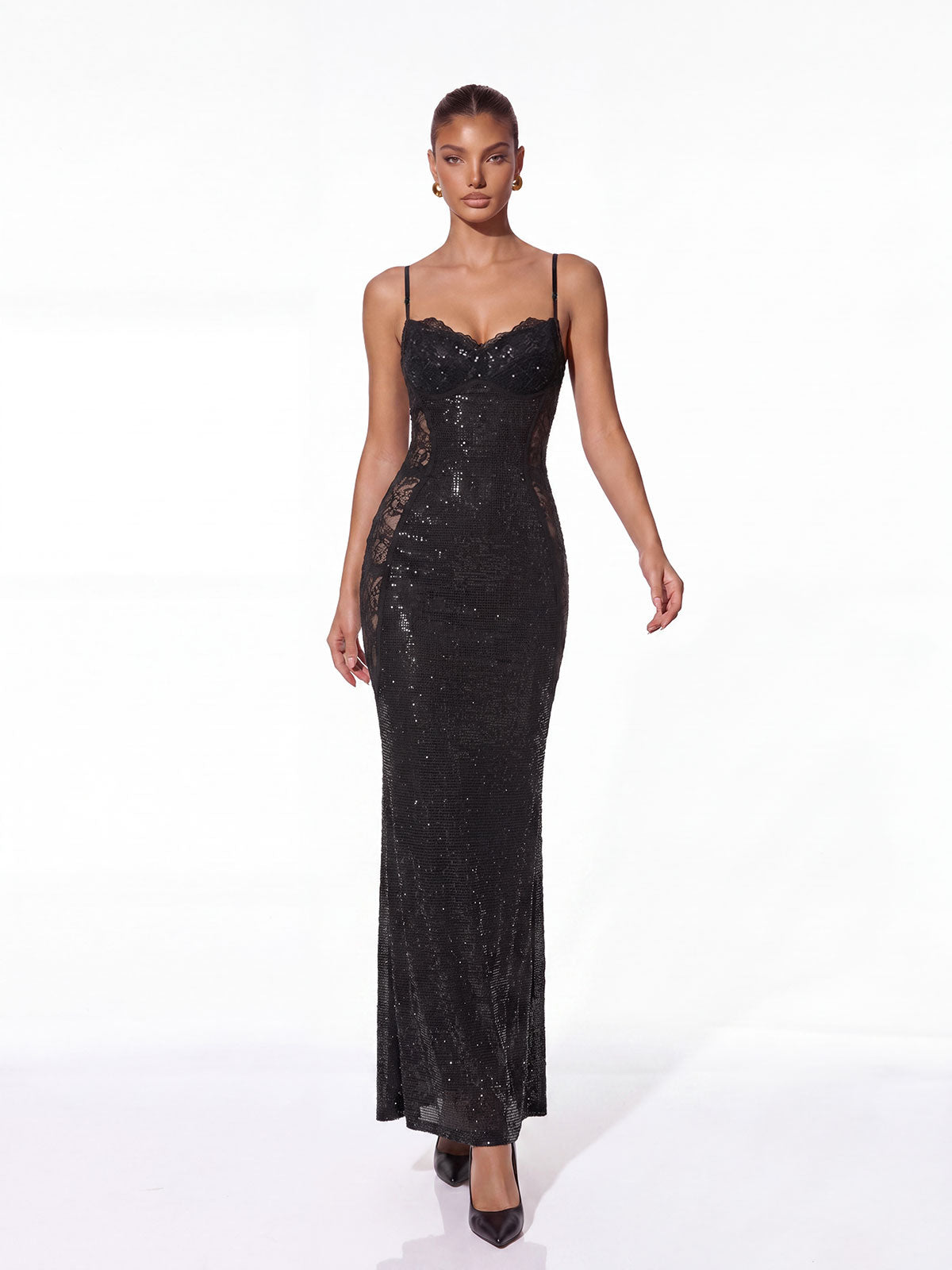 Helvik Spaghetti Lace Rhinestone Maxi Dress - Image 2