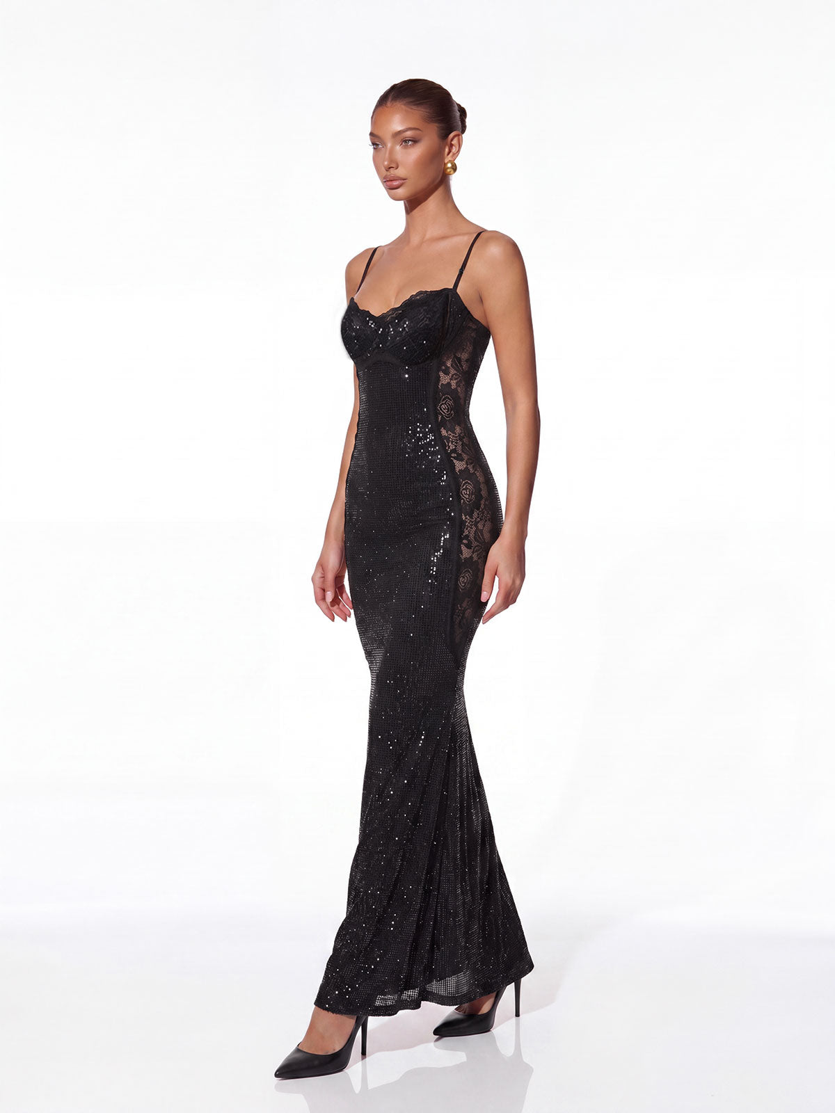 Helvik Spaghetti Lace Rhinestone Maxi Dress - Image 3