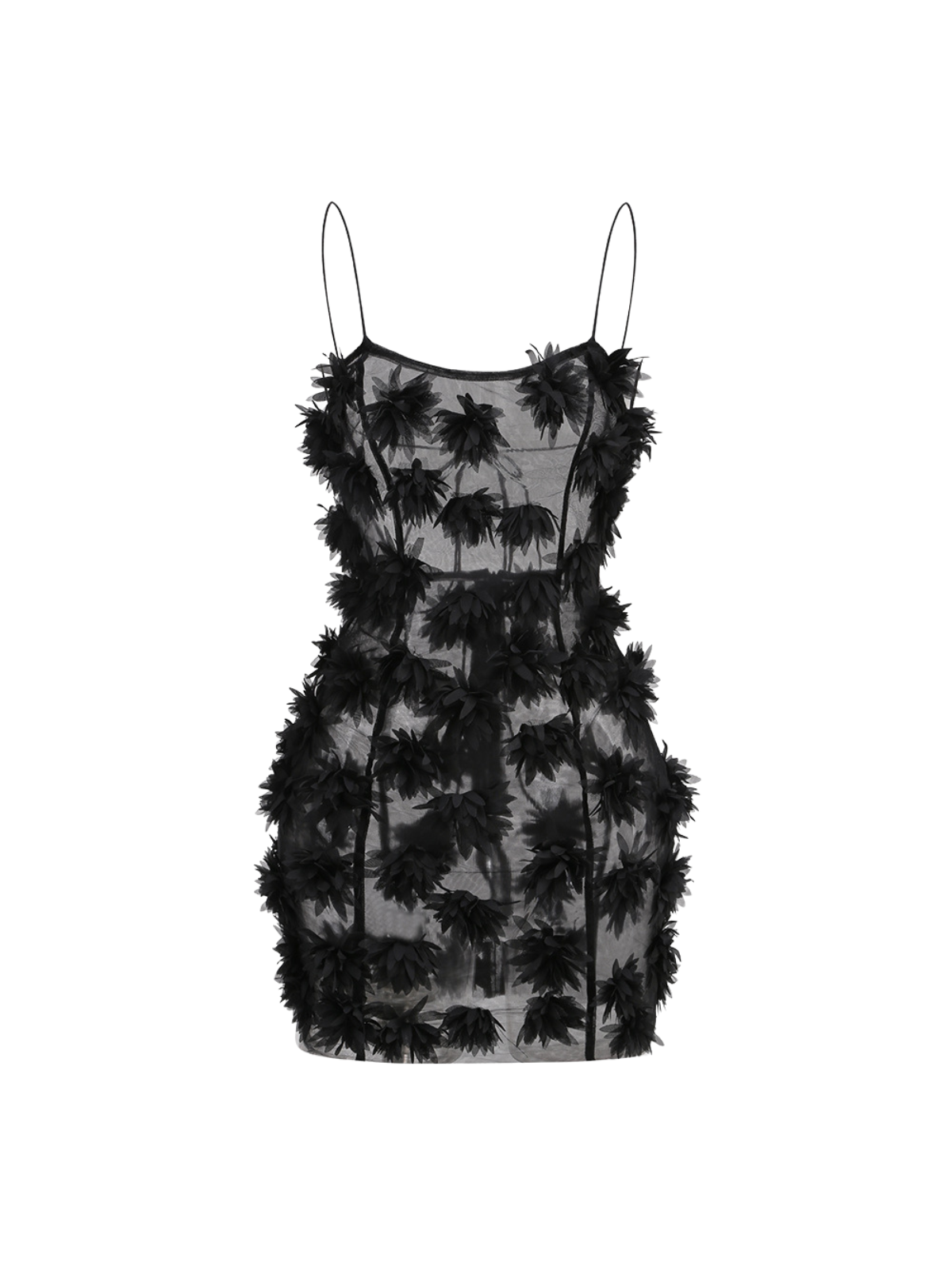 Hesrel Spaghetti Flower Mesh Mini Dress In Black - Image 4