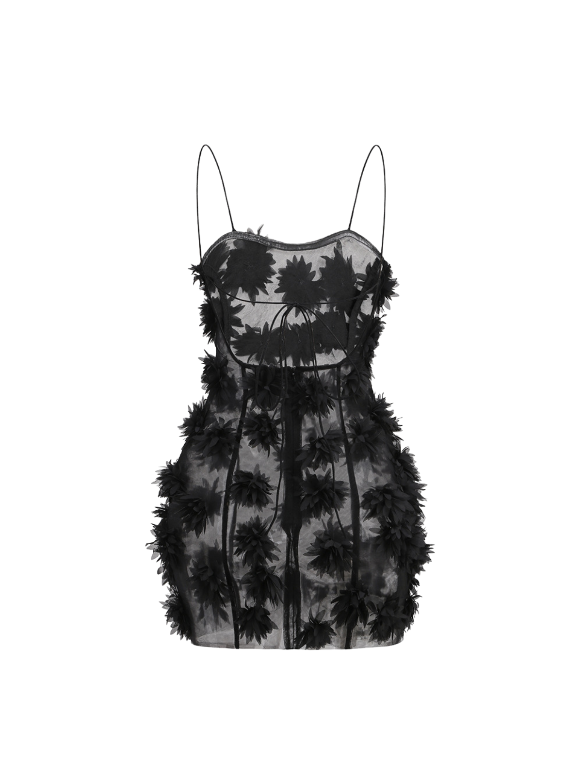 Hesrel Spaghetti Flower Mesh Mini Dress In Black - Image 5