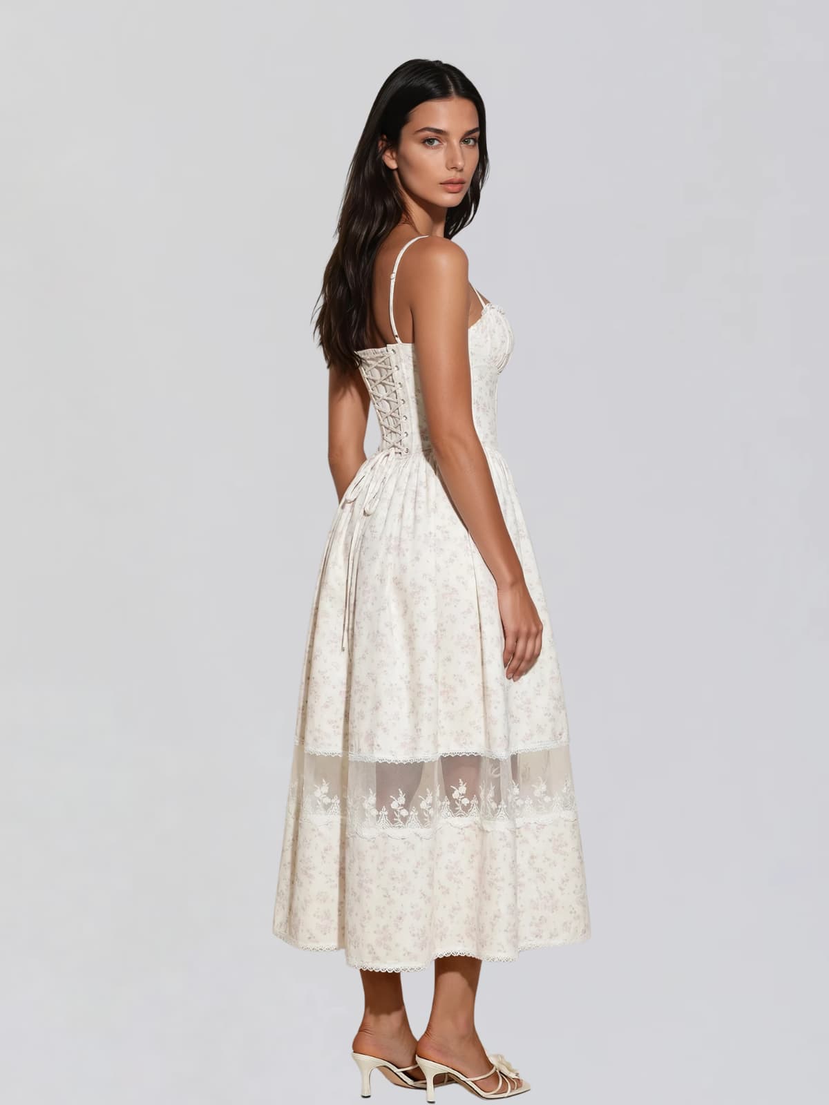 Hestor Spaghetti Lace Up Floral Midi Dress - Image 4