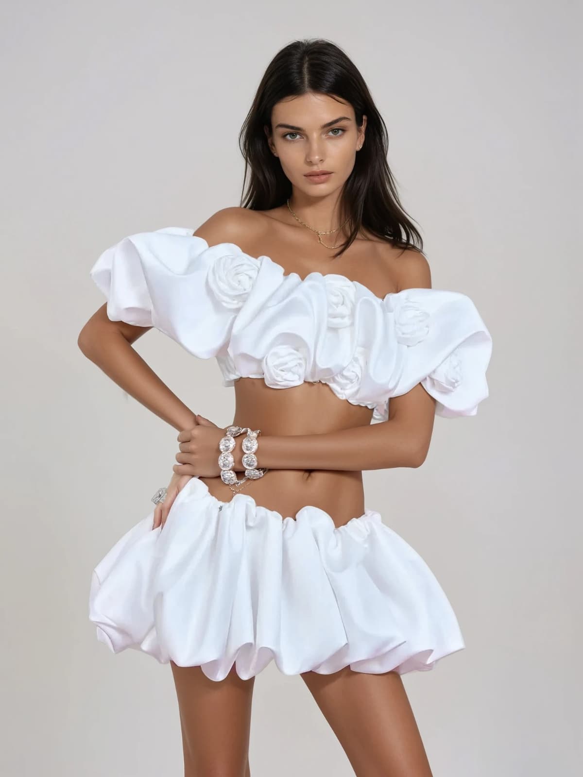 Ielyxyn Flower Bubble Crop Skirt Set - Image 2