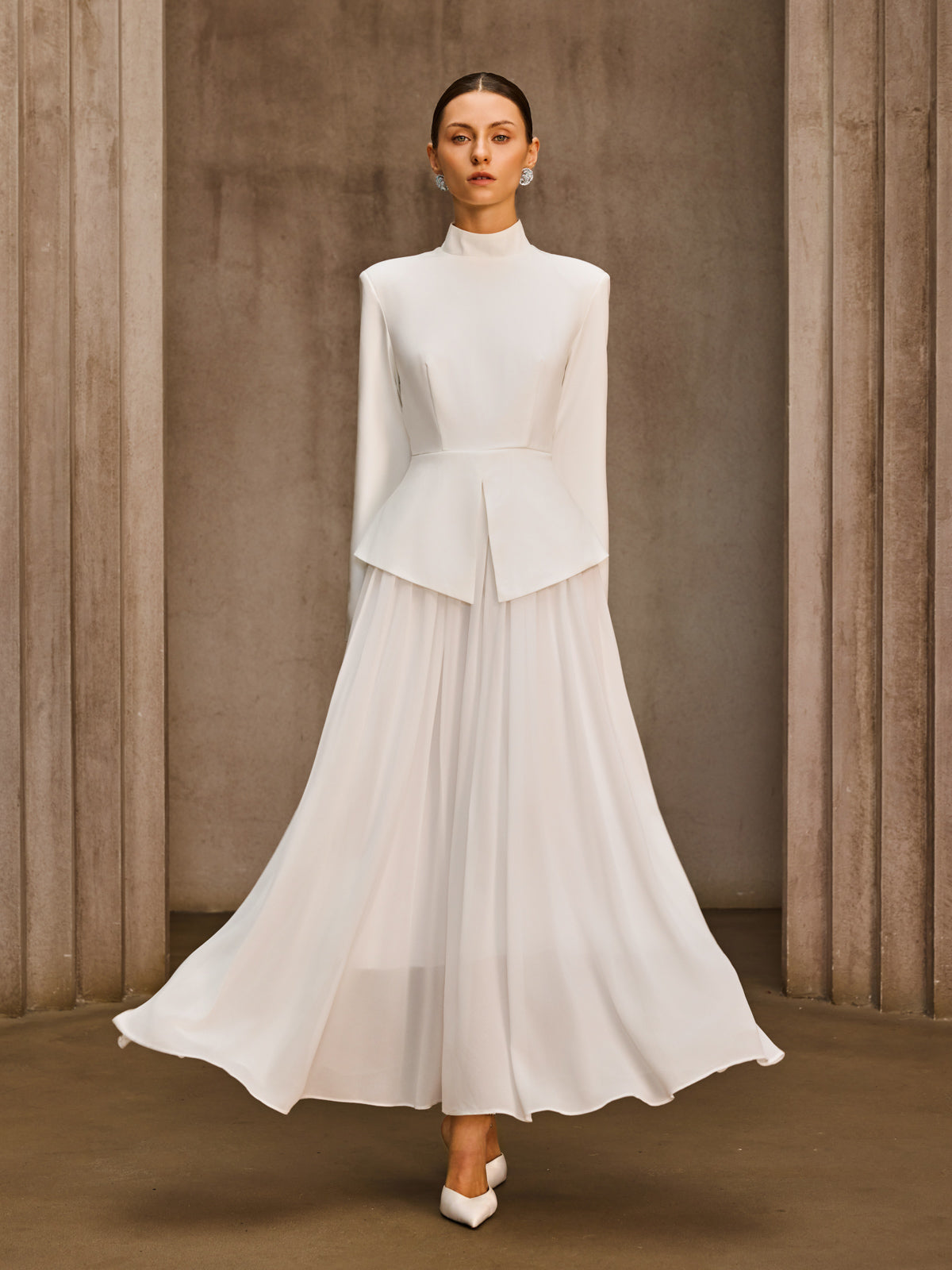 Ilvarn Long Sleeve Pleated Maxi Dress