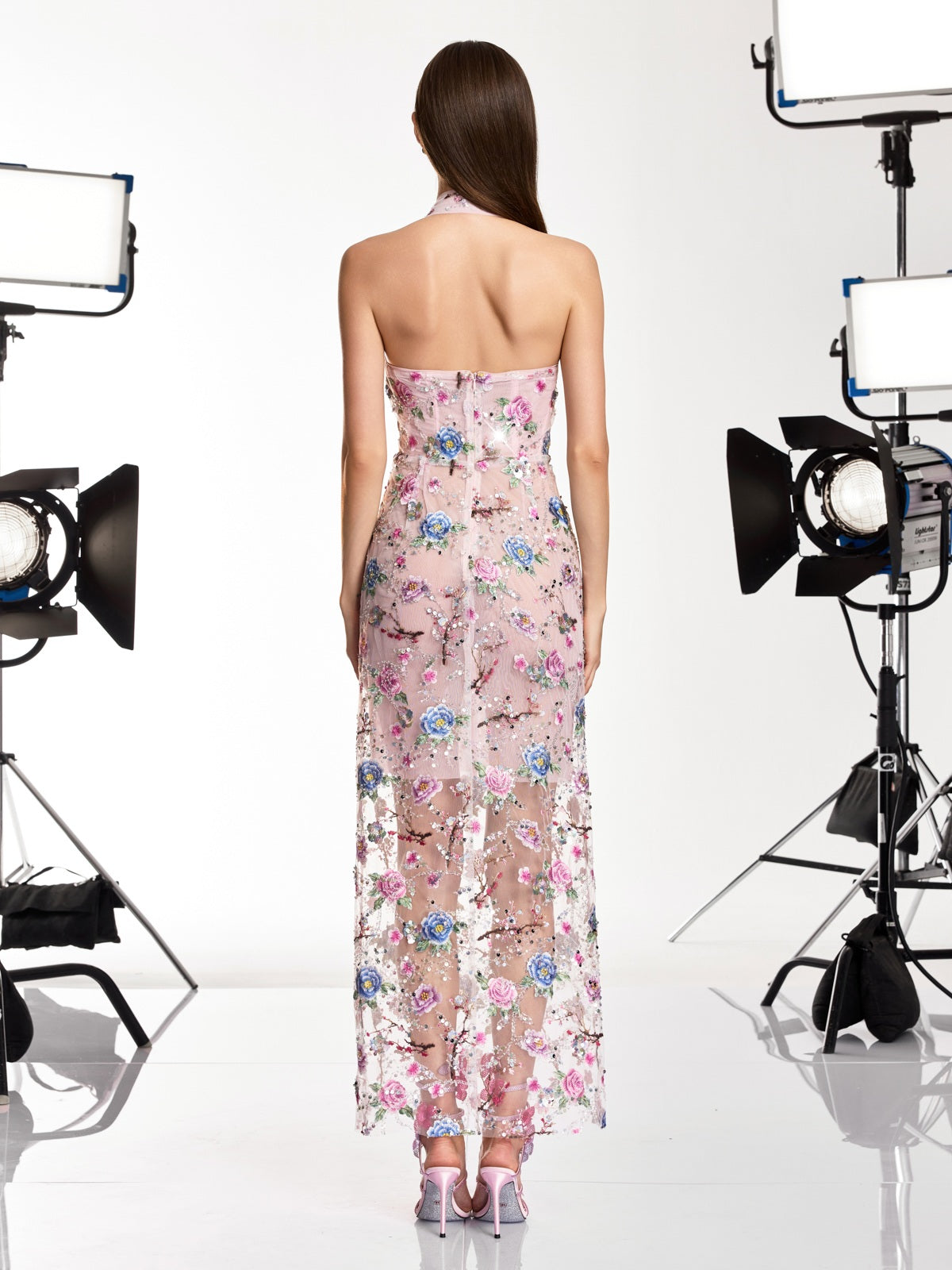 Iravora Halterneck Flower Mesh Maxi Dress - Image 6