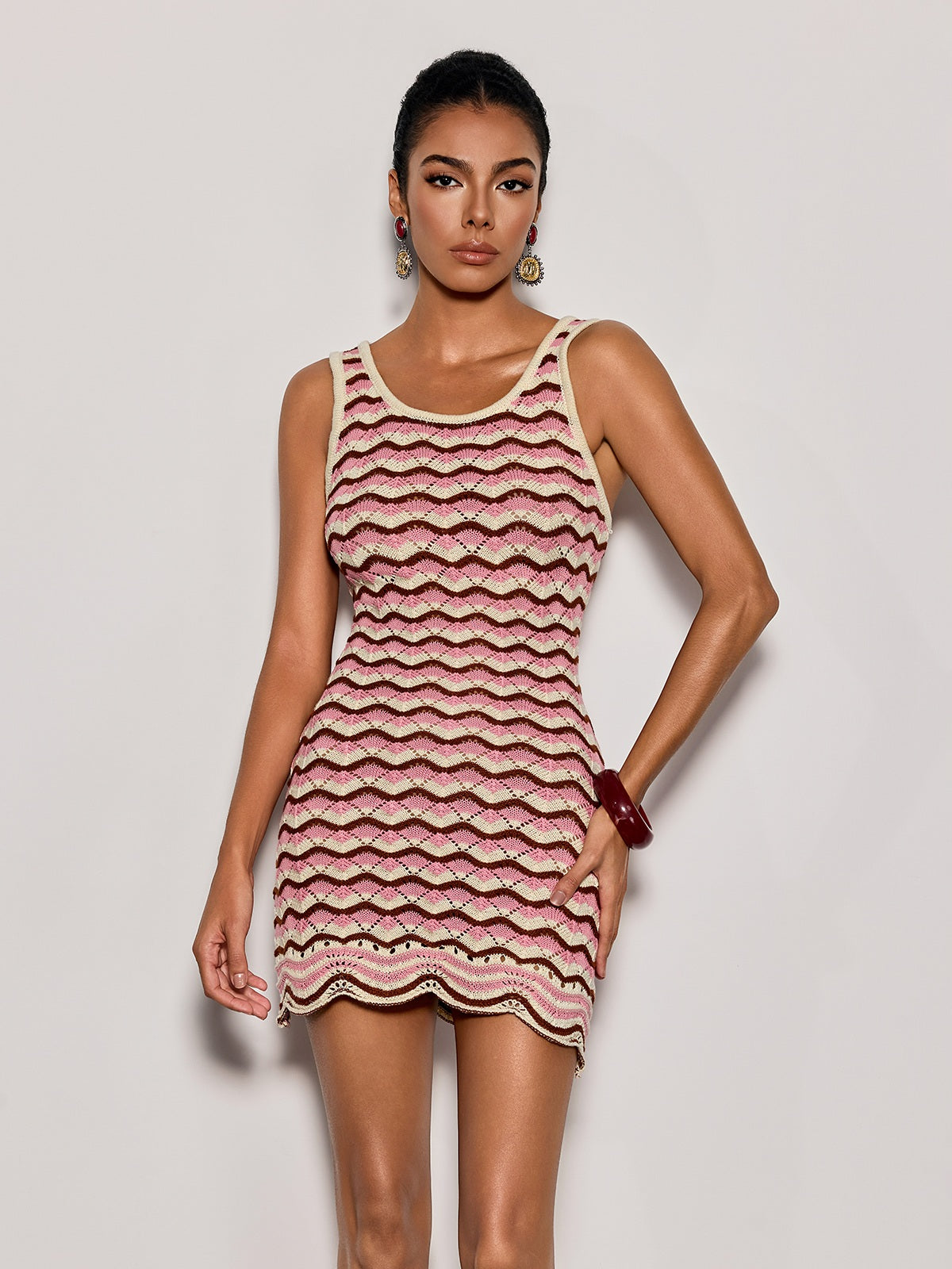 Istren U Neck Knit Stripe Mini Dress - Image 4