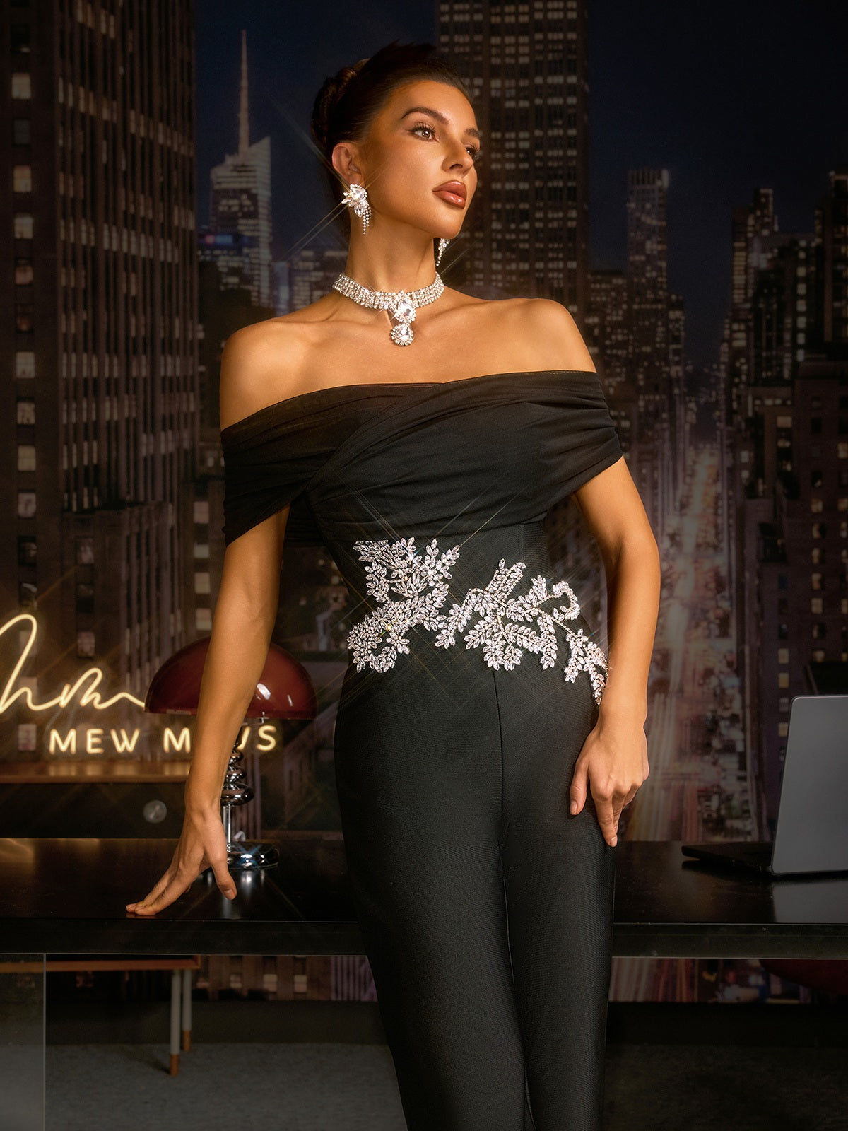 Kavoryl Off Shoulder Crystal Bandage Pants Set - Image 5