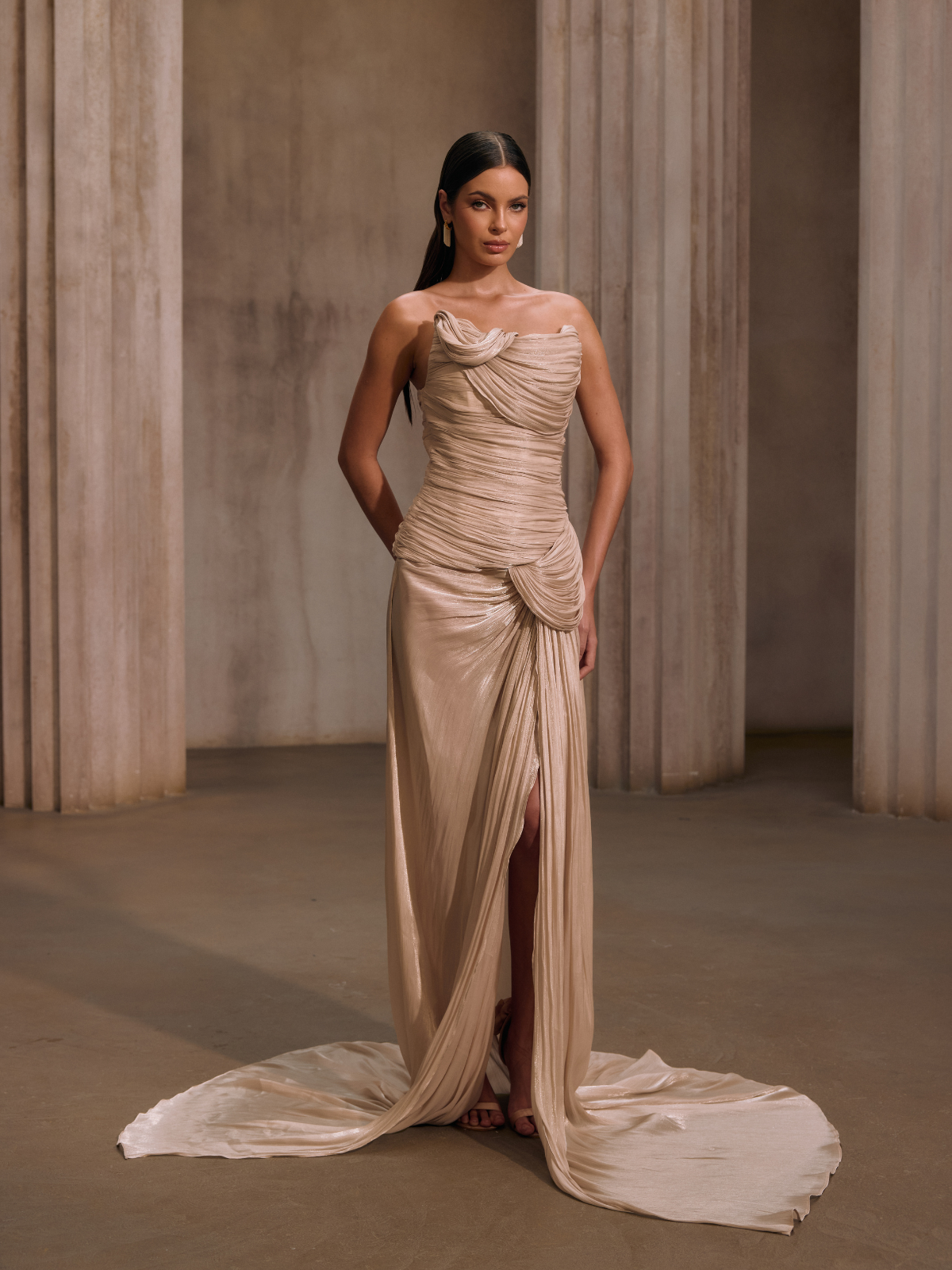 Kawasakix Strapless Ruched Split Maxi Dress In Ivory - Image 2
