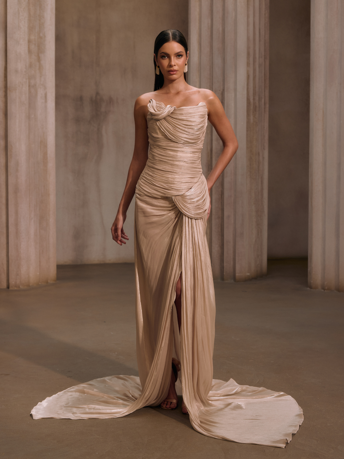 Kawasakix Strapless Ruched Split Maxi Dress In Ivory - Image 5