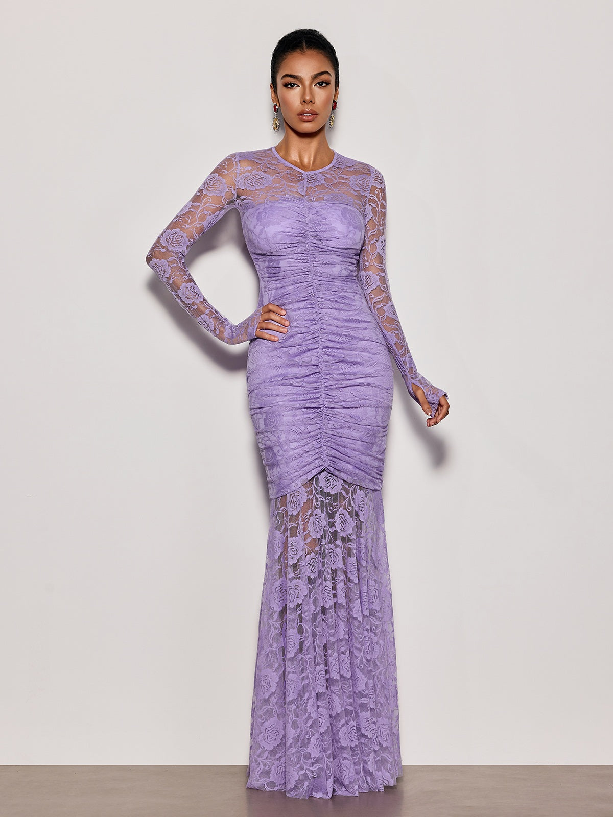 Kelmor Lace Ruched Mermaid Maxi Dress