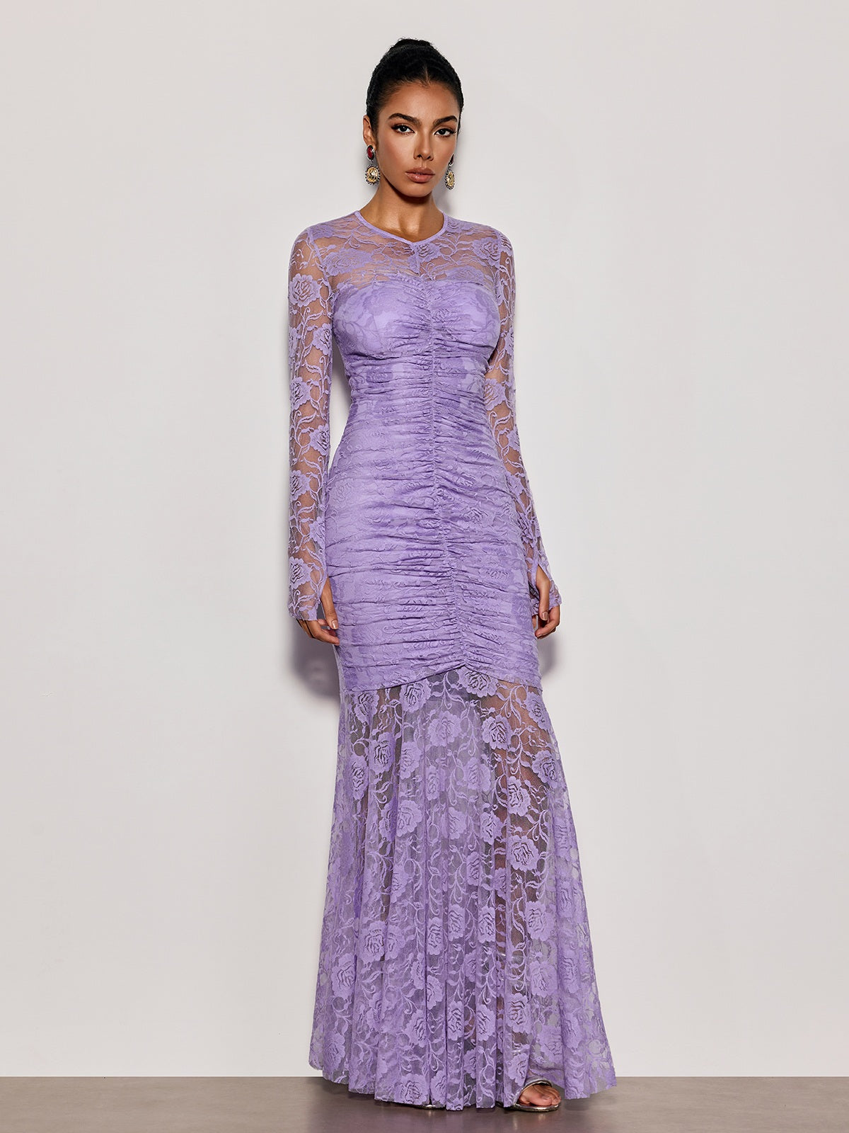 Kelmor Lace Ruched Mermaid Maxi Dress - Image 2