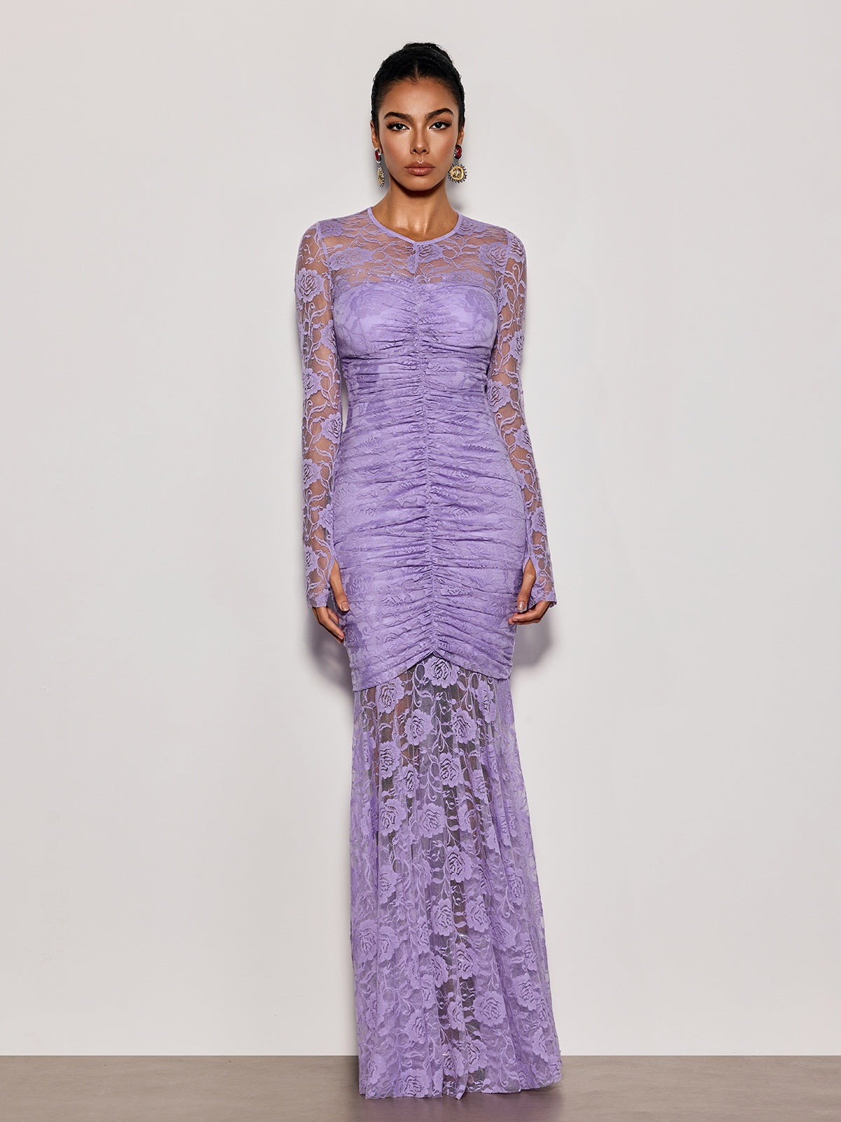 Kelmor Lace Ruched Mermaid Maxi Dress - Image 3