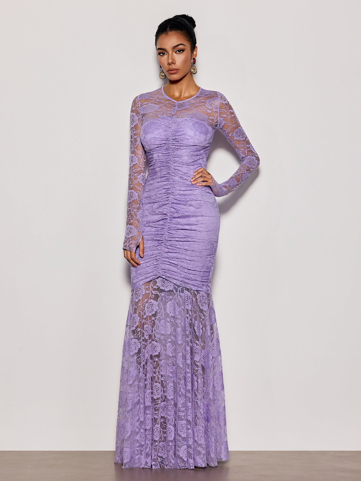 Kelmor Lace Ruched Mermaid Maxi Dress - Image 4