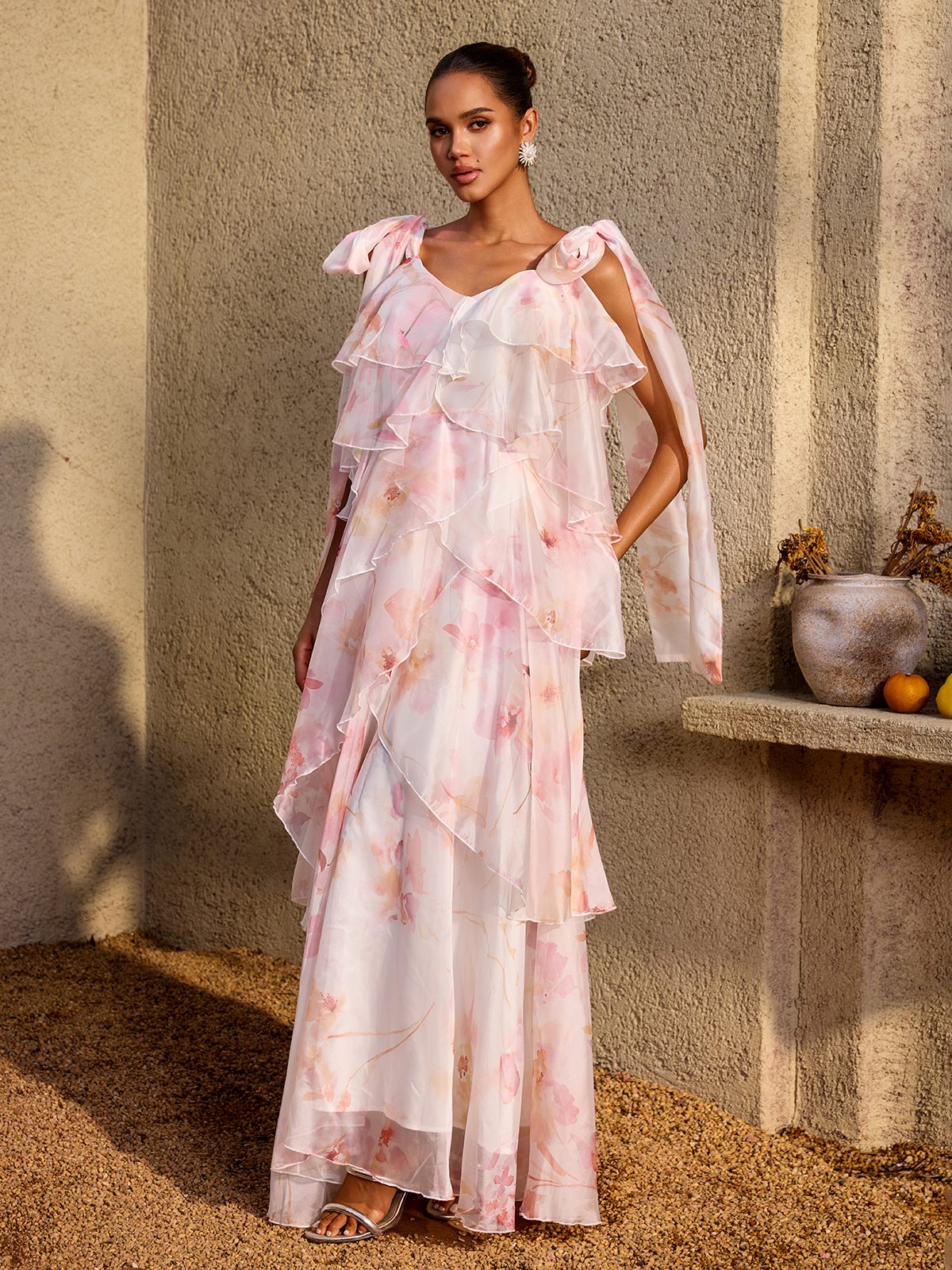Kelvo V Neck Ruffle Floral Maxi Dress - Image 2