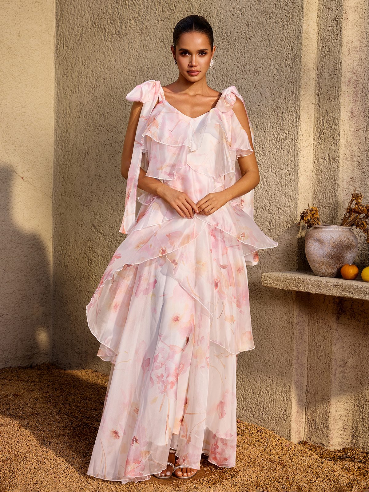 Kelvo V Neck Ruffle Floral Maxi Dress - Image 3