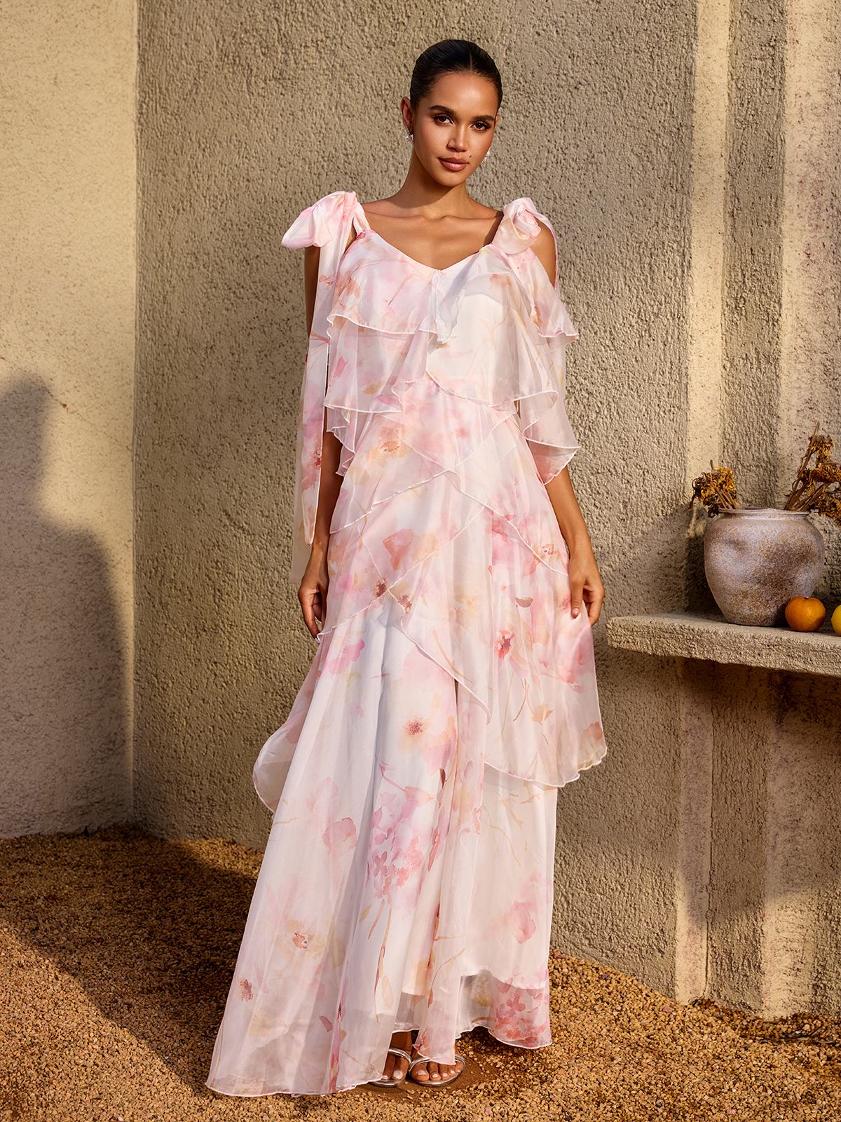 Kelvo V Neck Ruffle Floral Maxi Dress - Image 4