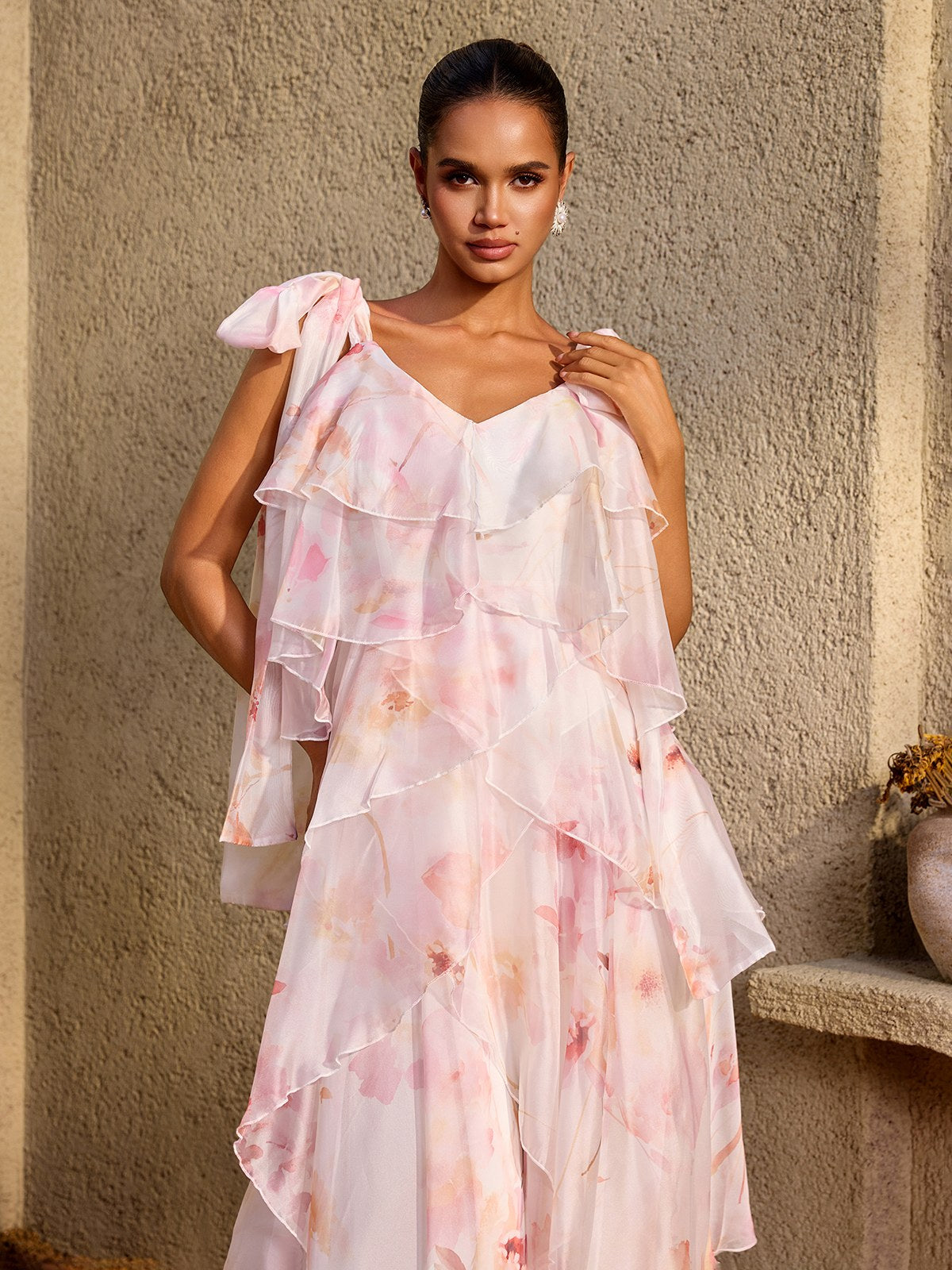 Kelvo V Neck Ruffle Floral Maxi Dress - Image 5