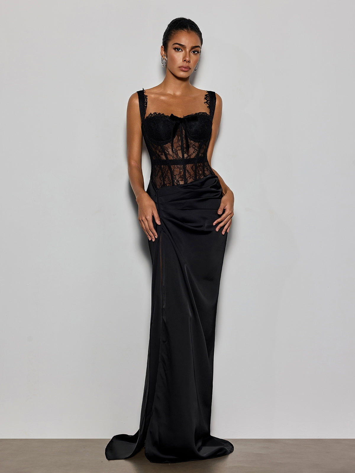 Lambdax Lace Split Bow Maxi Dress - Image 5